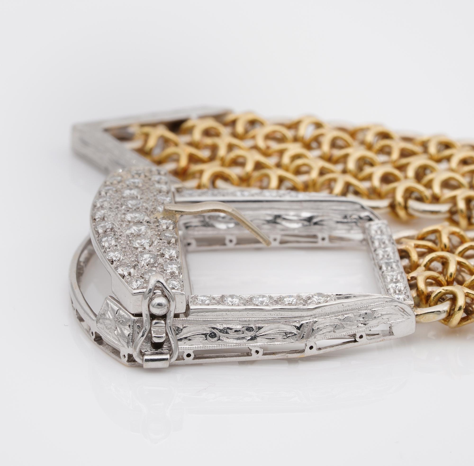 Outstanding Retro 1.45 Carat Diamond Buckle Bracelet 18 Karat Gold For Sale 2