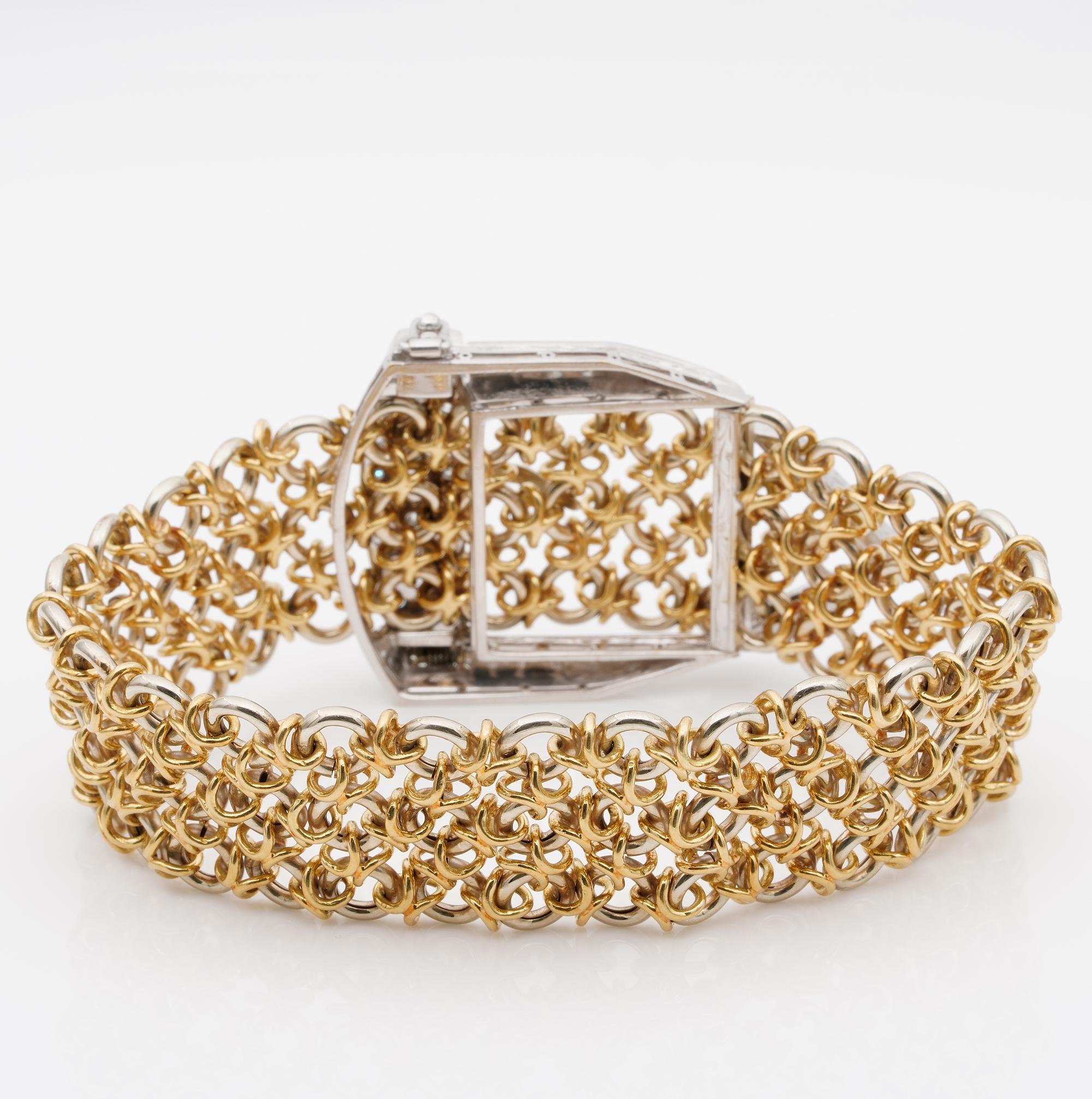 Outstanding Retro 1.45 Carat Diamond Buckle Bracelet 18 Karat Gold For Sale 3