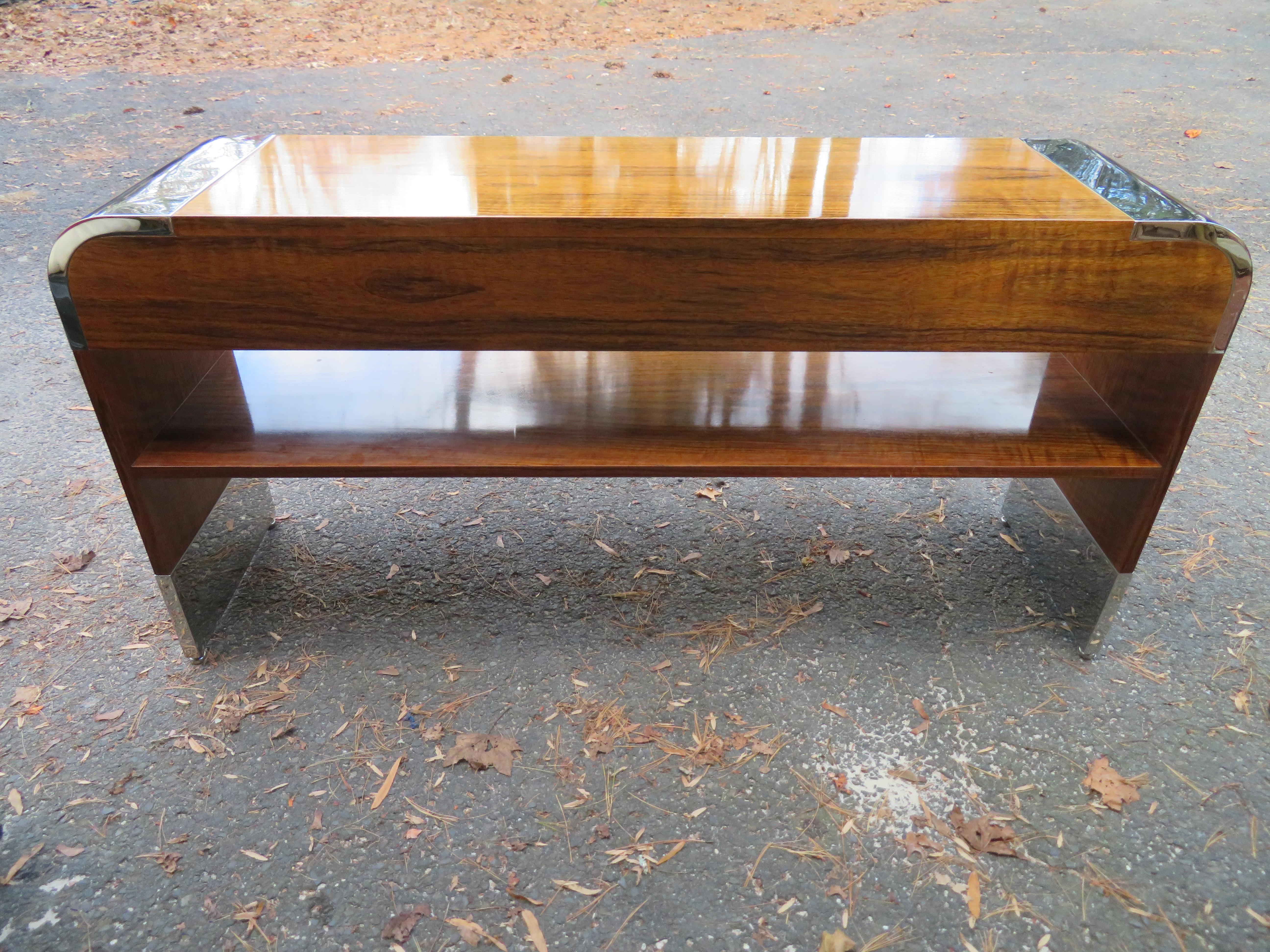 Outstanding Rosewood Pace Collection Chrome Console Table, Mid-Century Modern 7