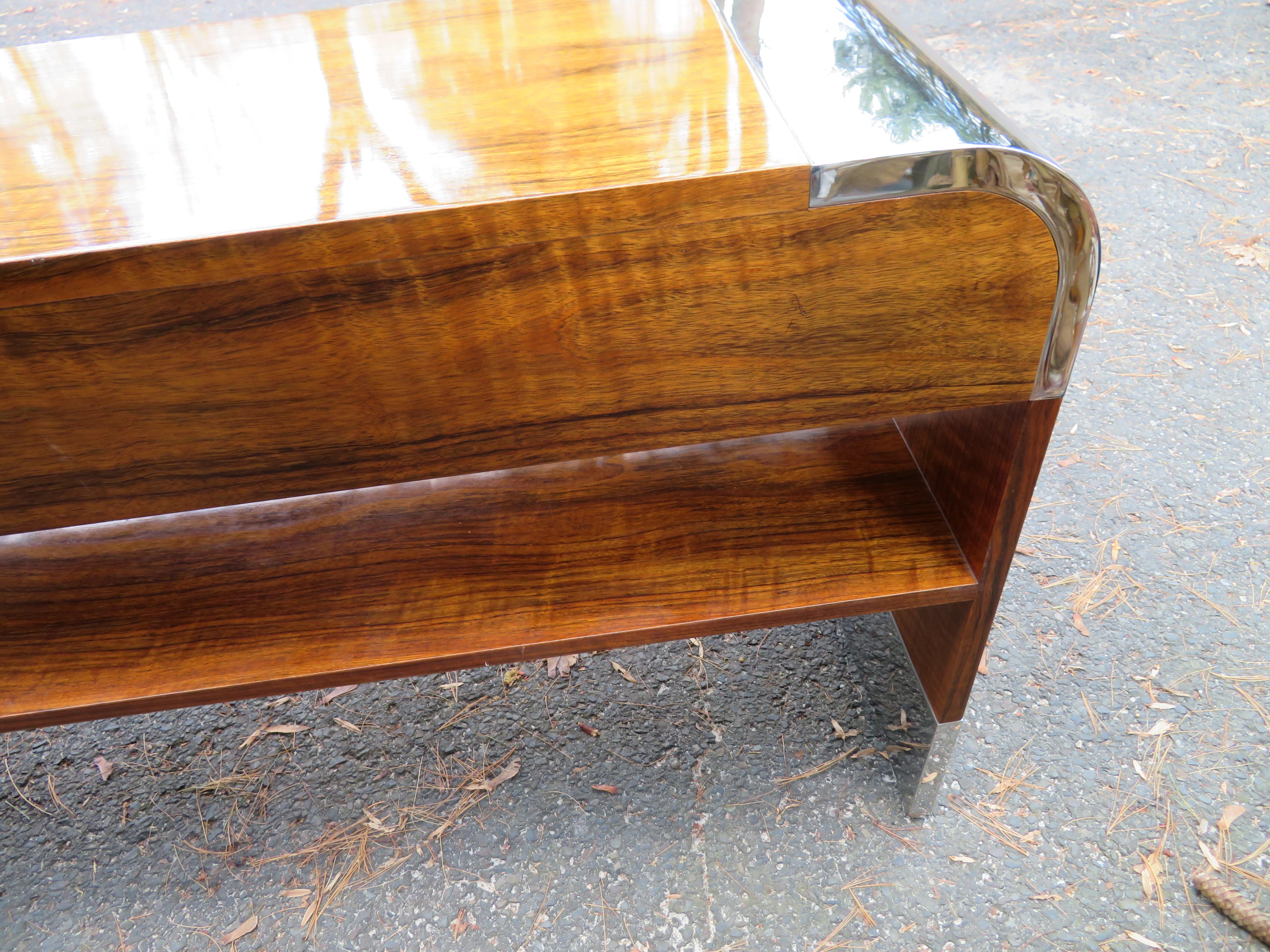 Outstanding Rosewood Pace Collection Chrome Console Table, Mid-Century Modern 11