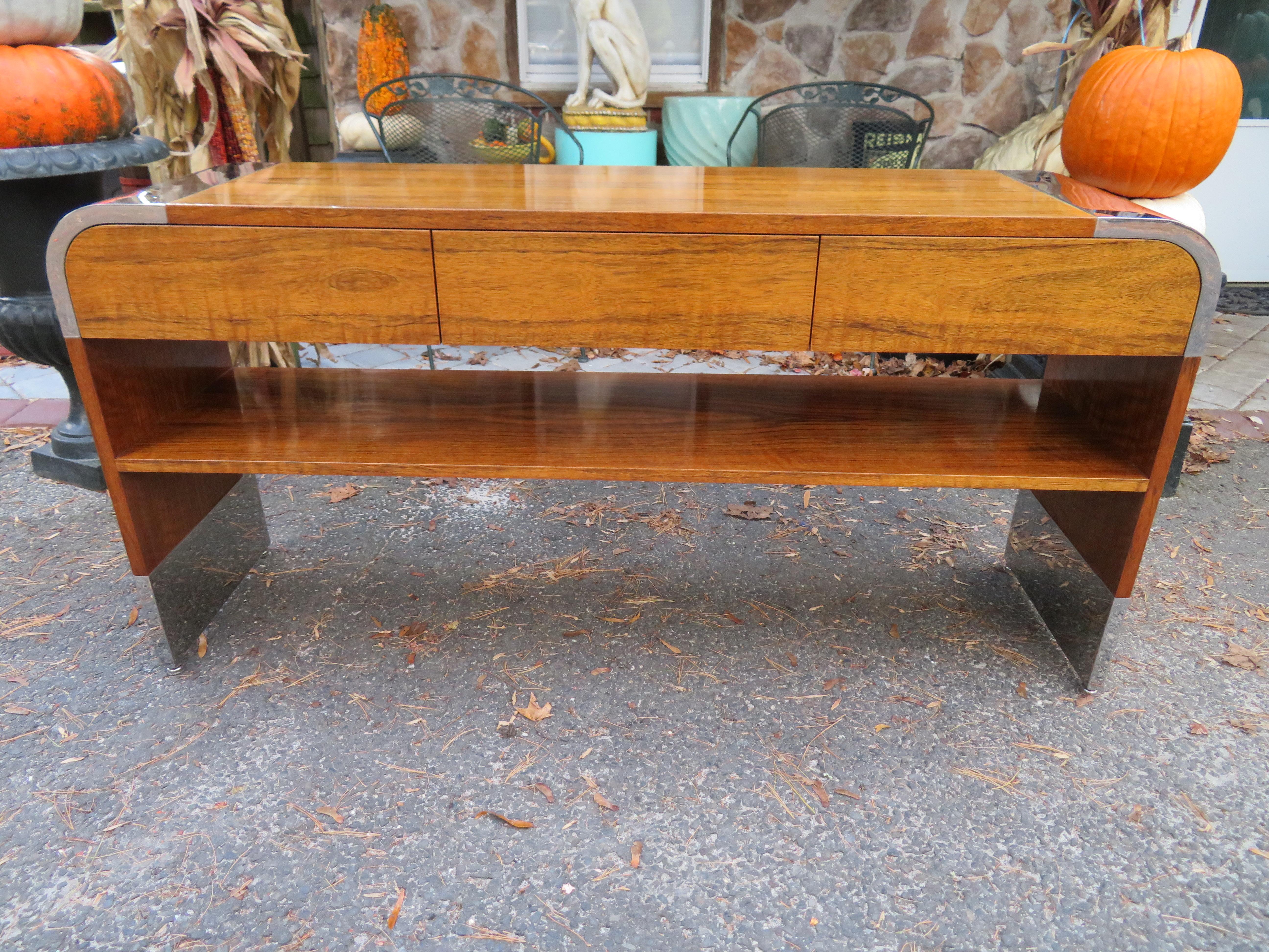 Outstanding Rosewood Pace Collection Chrome Console Table, Mid-Century Modern 15