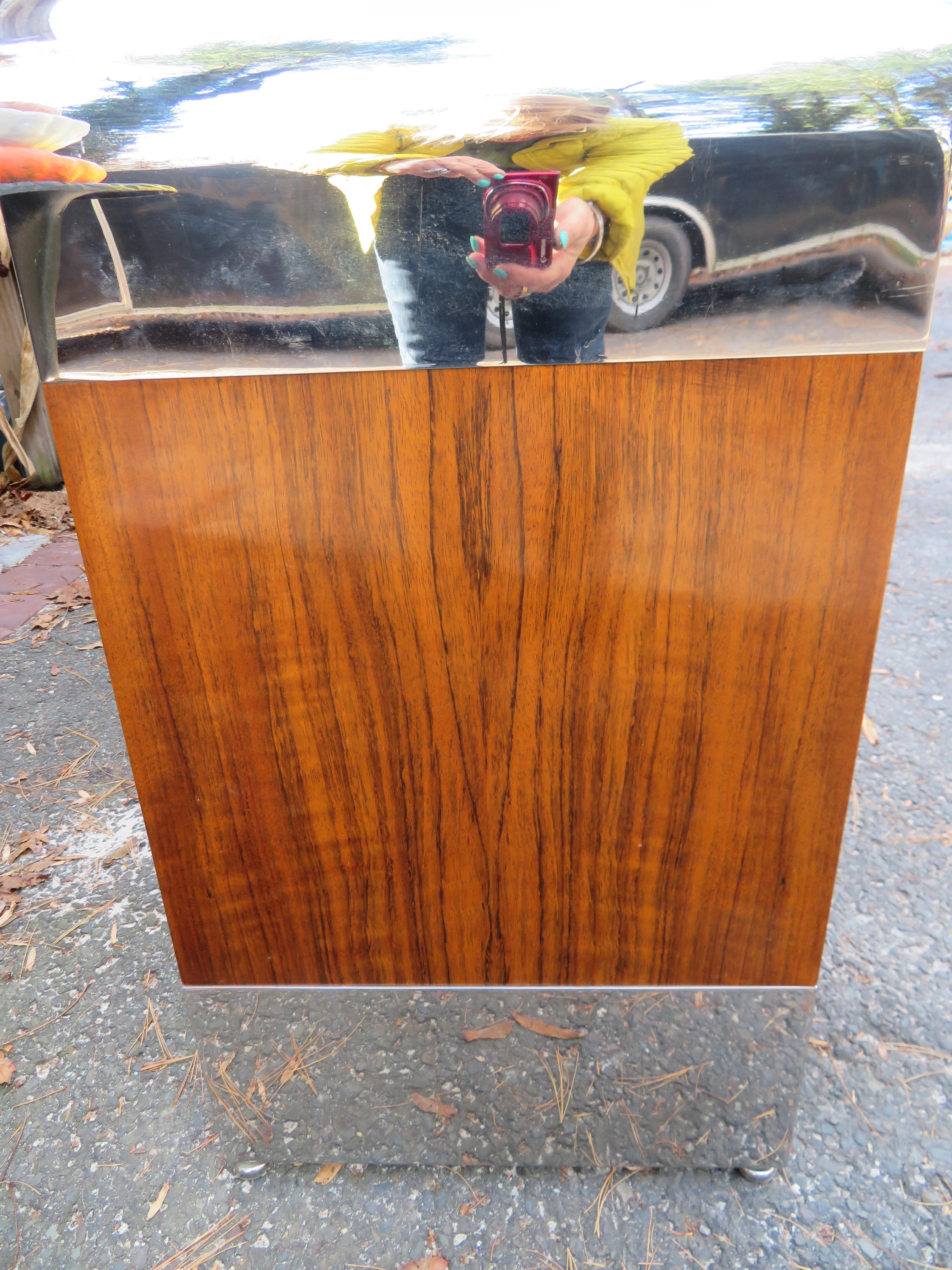 Outstanding Rosewood Pace Collection Chrome Console Table, Mid-Century Modern 1