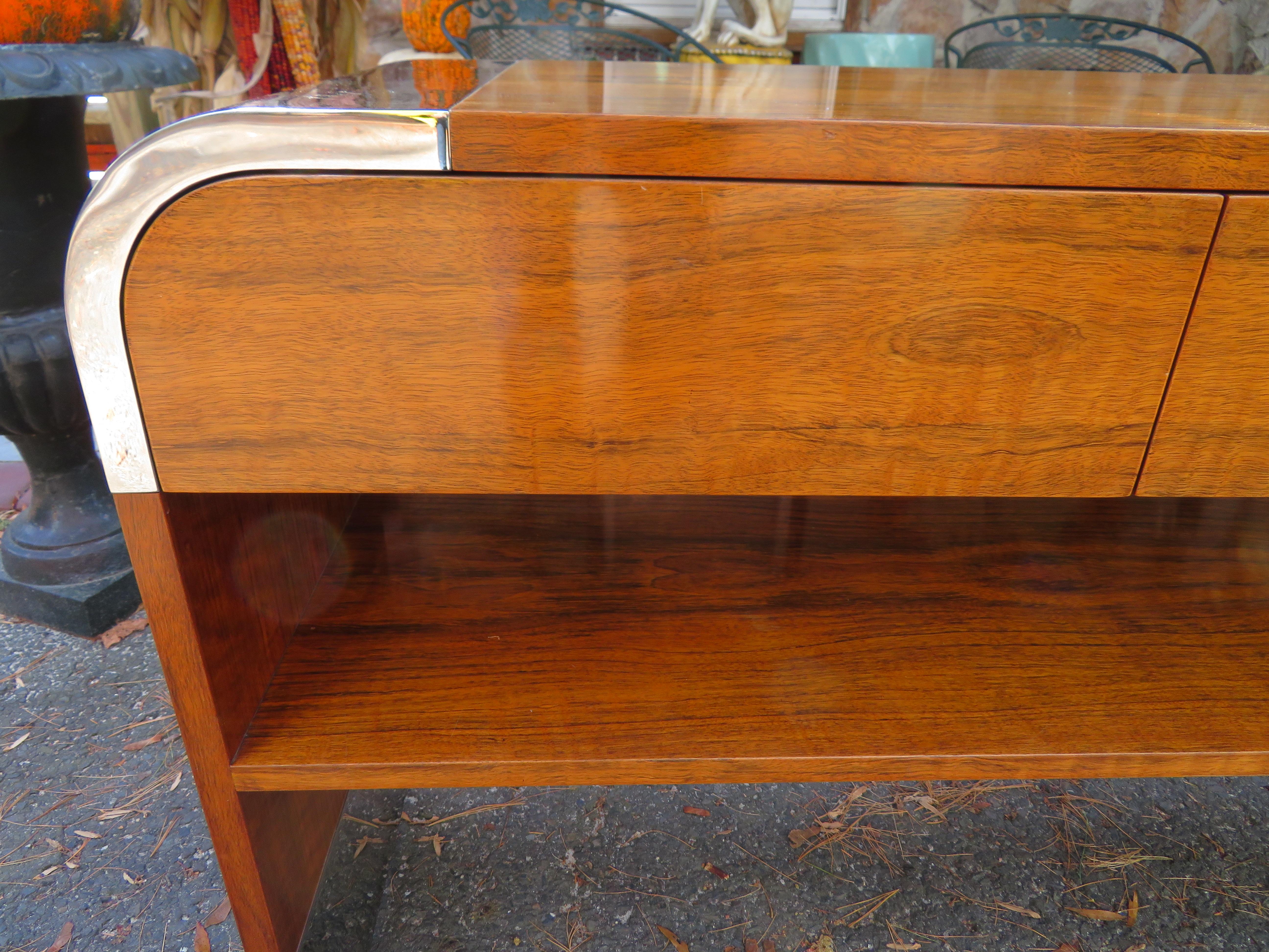 Outstanding Rosewood Pace Collection Chrome Console Table, Mid-Century Modern 2