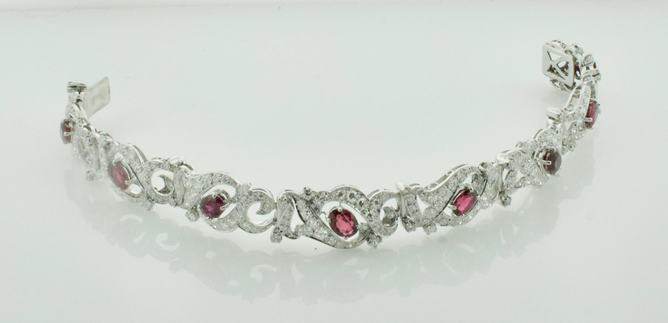 Art Deco Outstanding Ruby and Diamond Bracelet circa 1940s in Platinum
