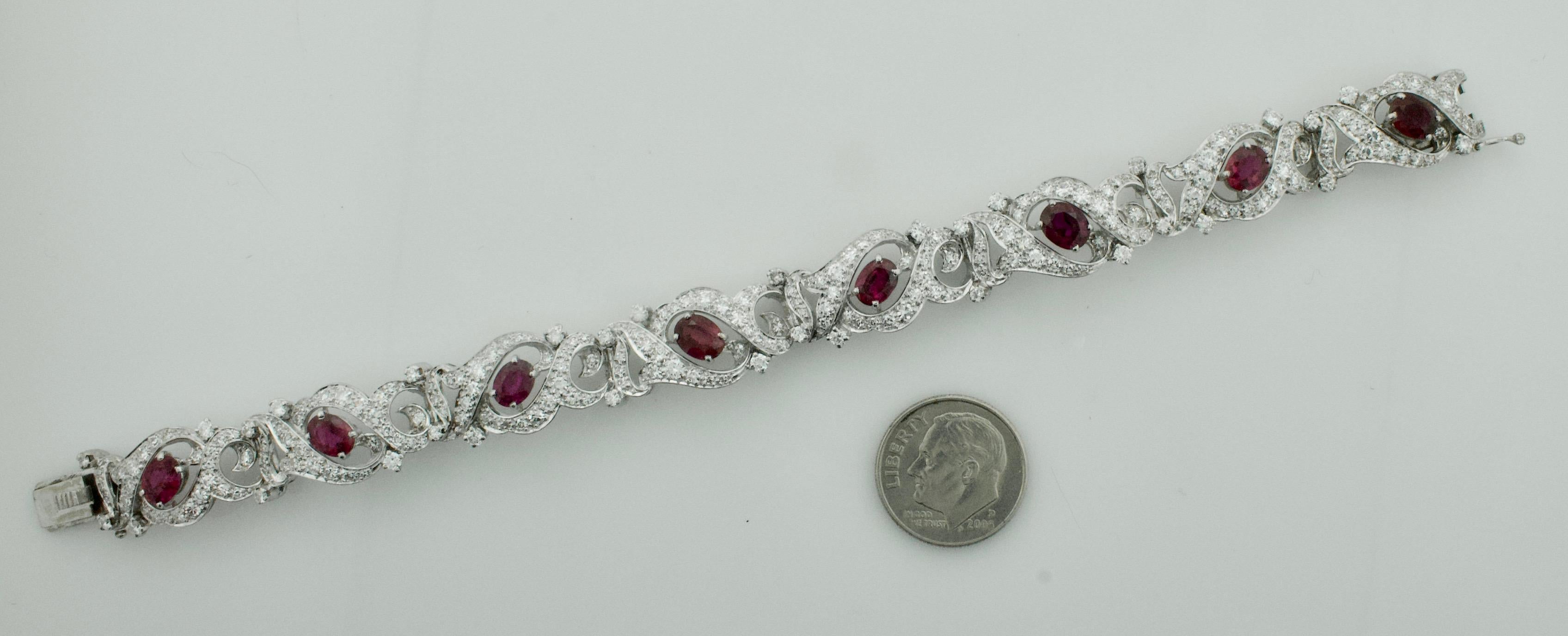 Outstanding Ruby and Diamond Bracelet circa 1940s in Platinum 1