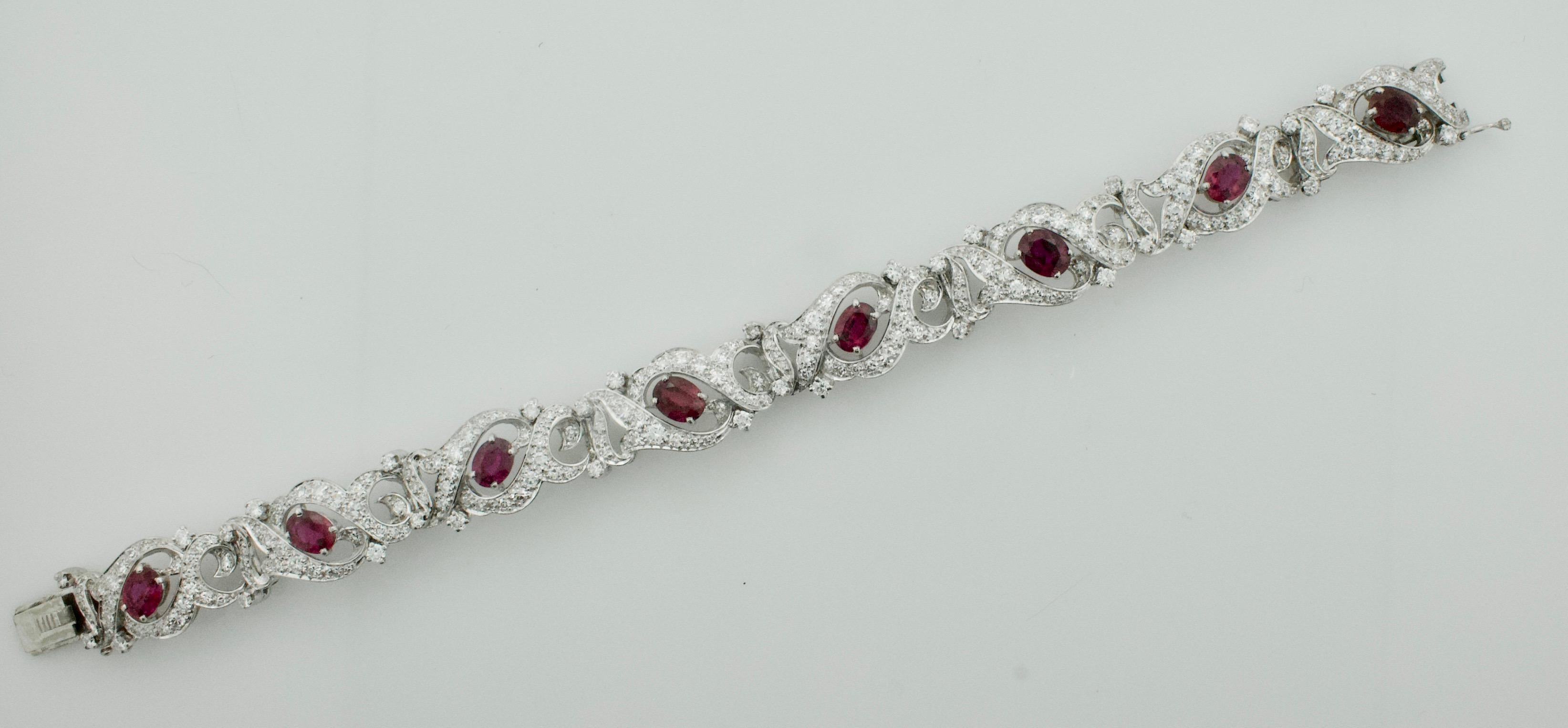 Outstanding Ruby and Diamond Bracelet circa 1940s in Platinum 2