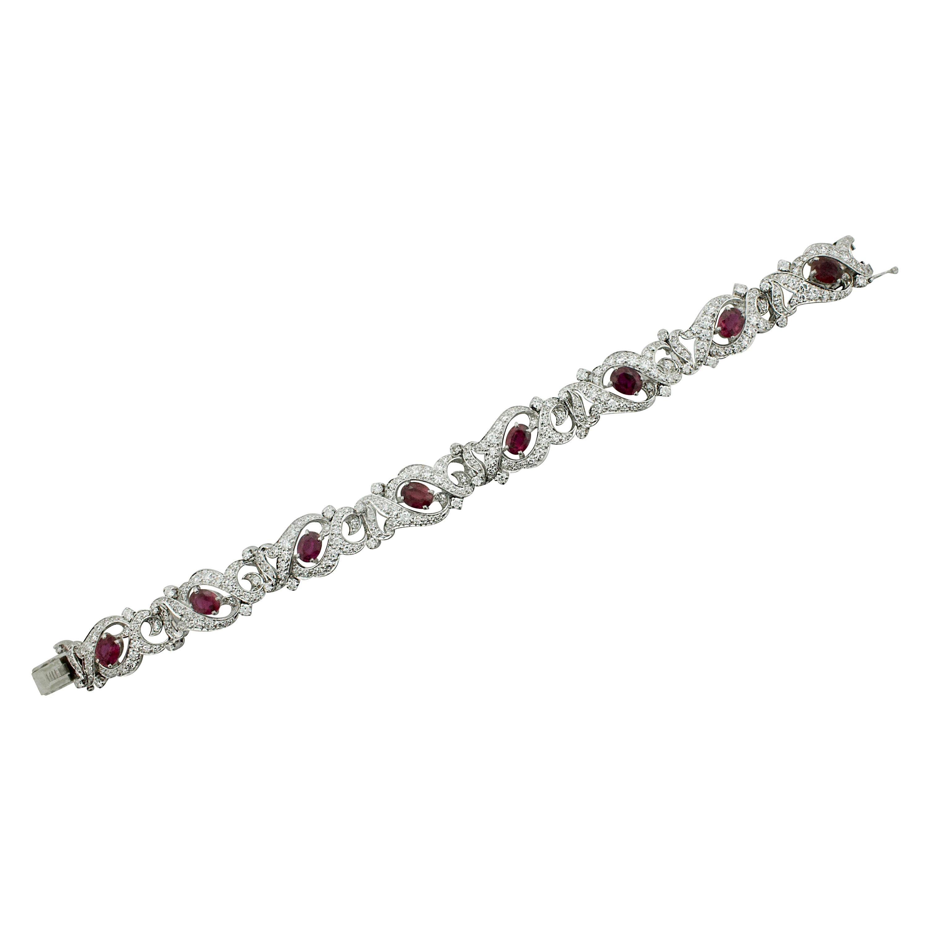 Outstanding Ruby and Diamond Bracelet circa 1940s in Platinum