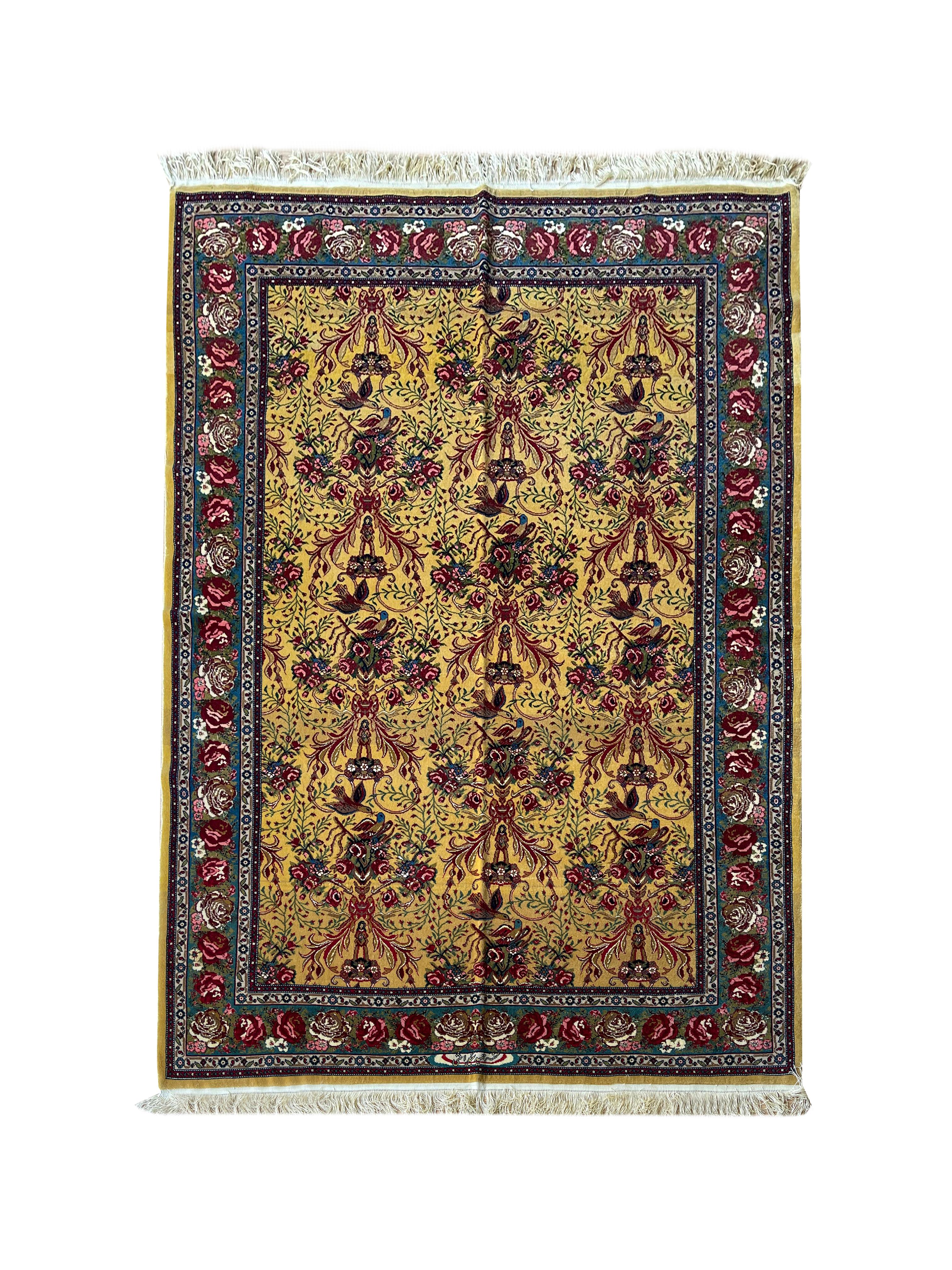 Vegetable Dyed Outstanding Rug, All Over Paradise Carpet, Handwoven Gold Rug For Sale