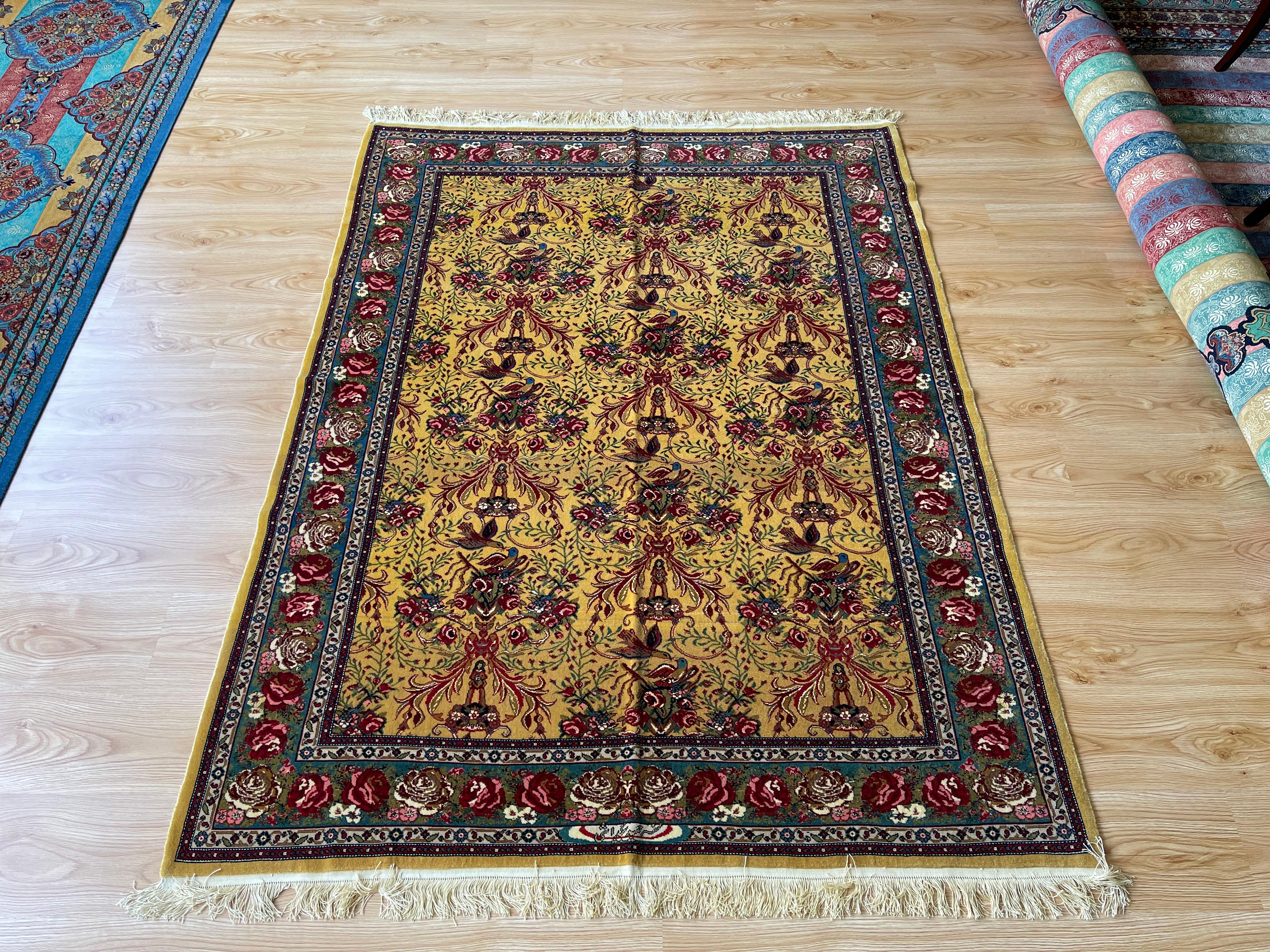 Wool Outstanding Rug, All Over Paradise Carpet, Handwoven Gold Rug For Sale