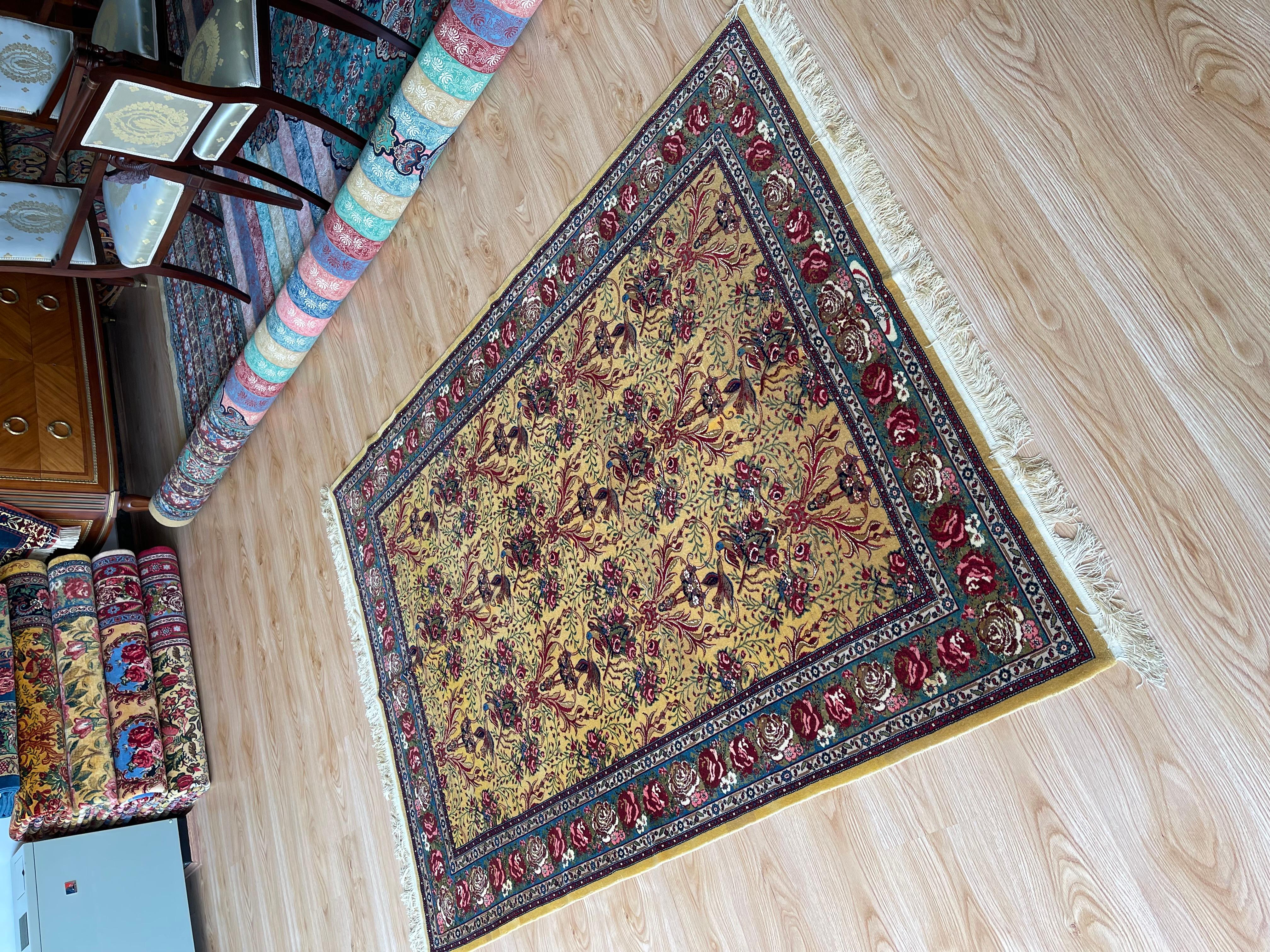 Outstanding Rug, All Over Paradise Carpet, Handwoven Gold Rug For Sale 1