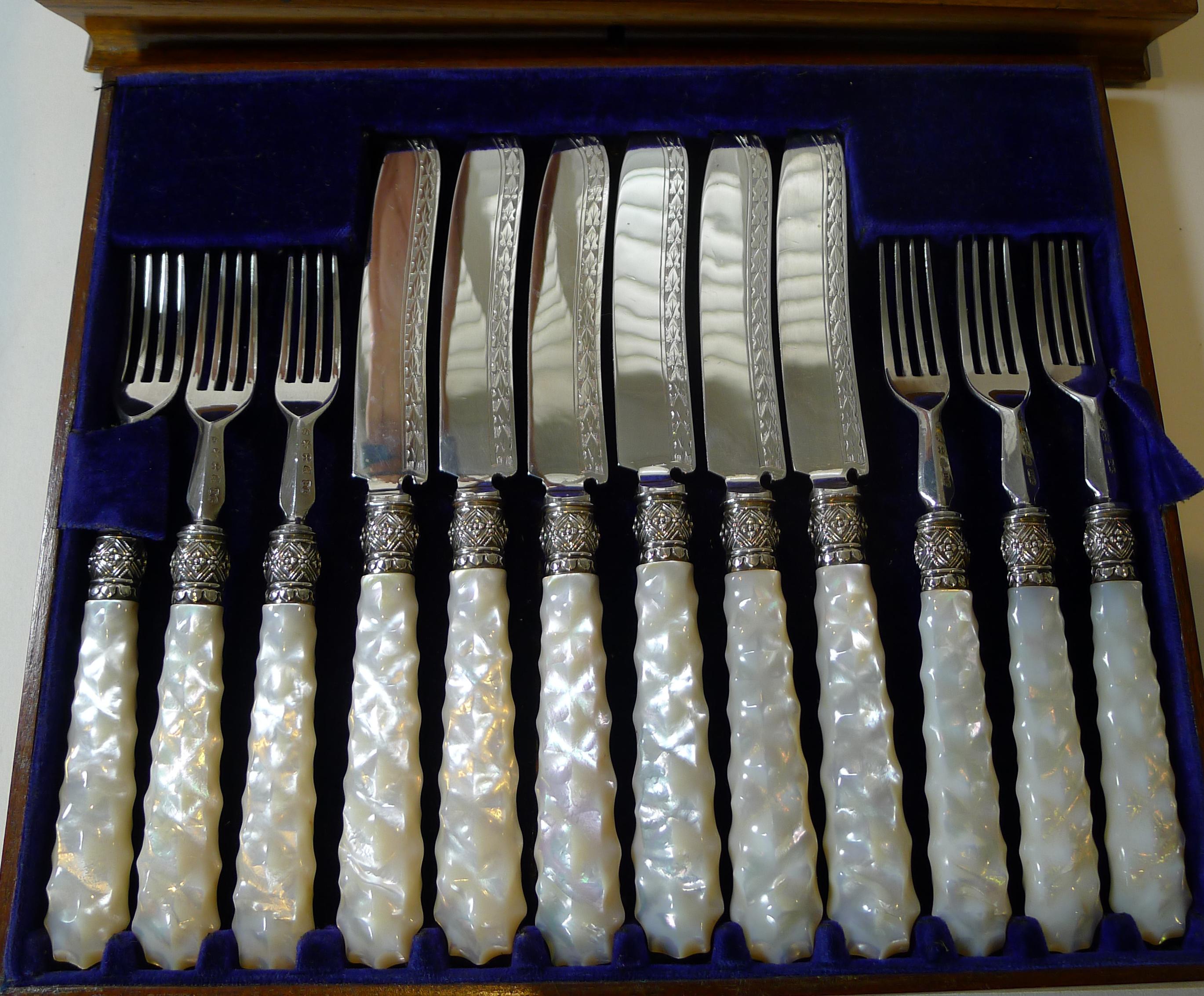 Late 19th Century Outstanding Set Fruit / Desert Knives and Forks for Twelve