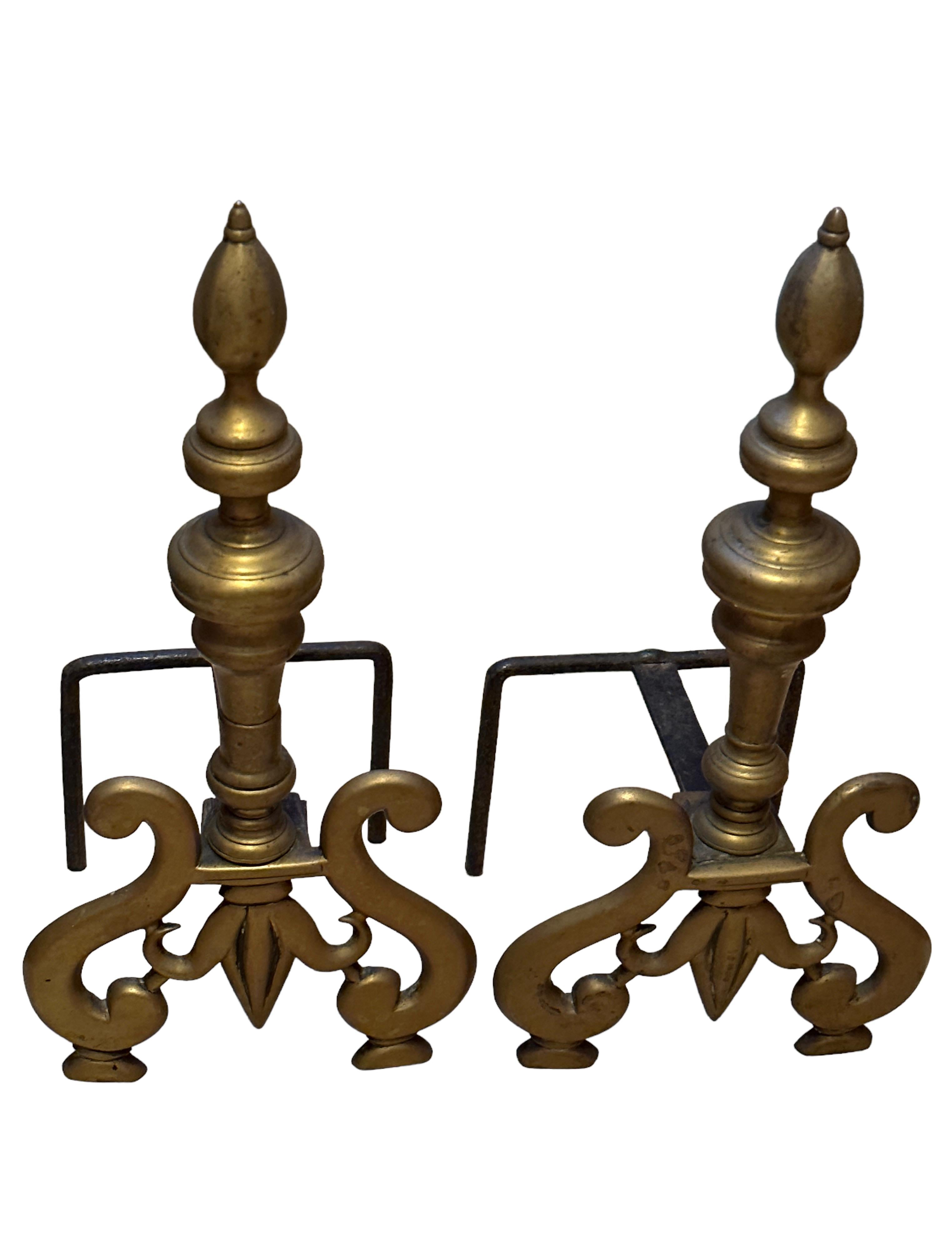 Late Victorian Outstanding Set of French Andirons, Antique 1900s For Sale