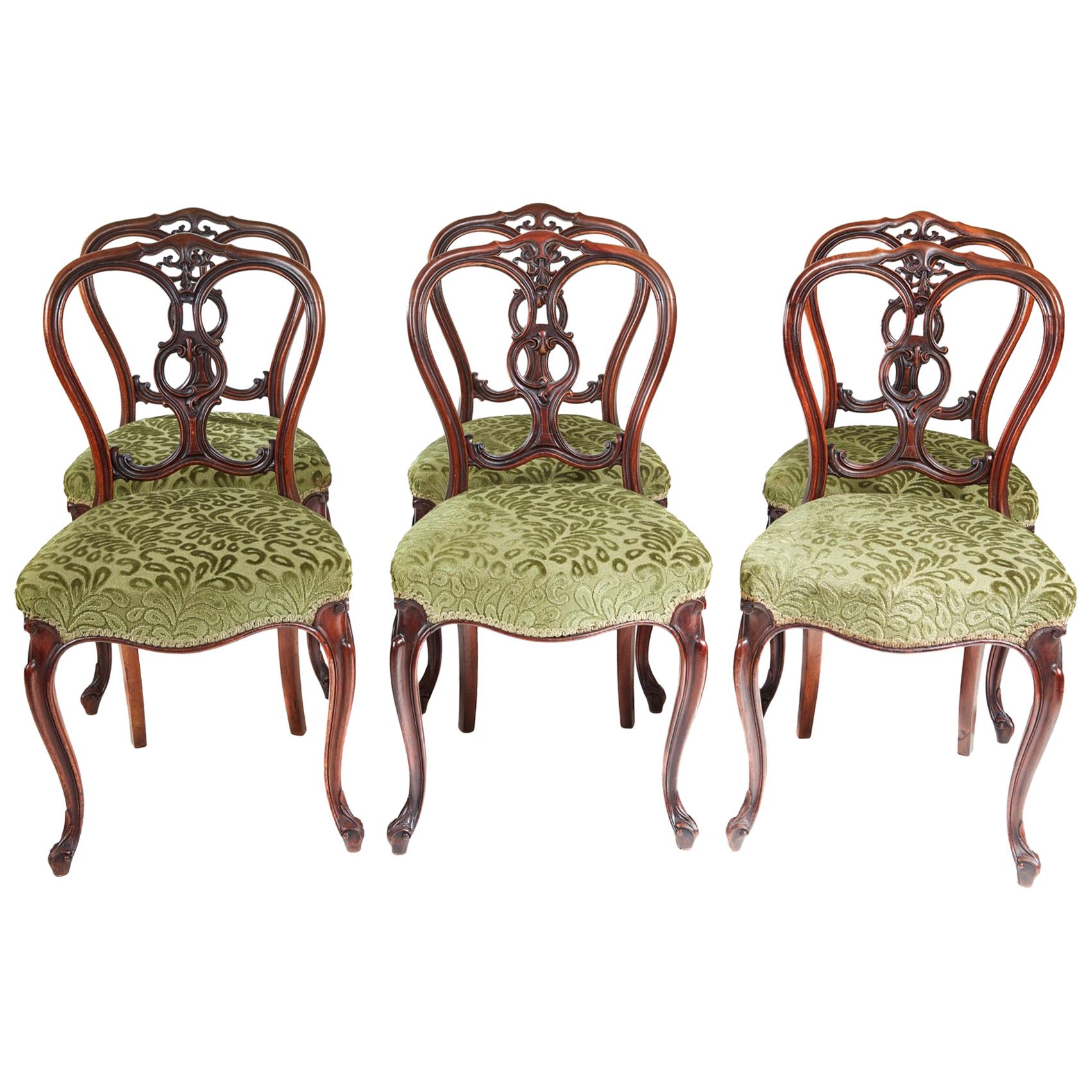 Outstanding Set of Six 19th Century Victorian Walnut Dining Chairs