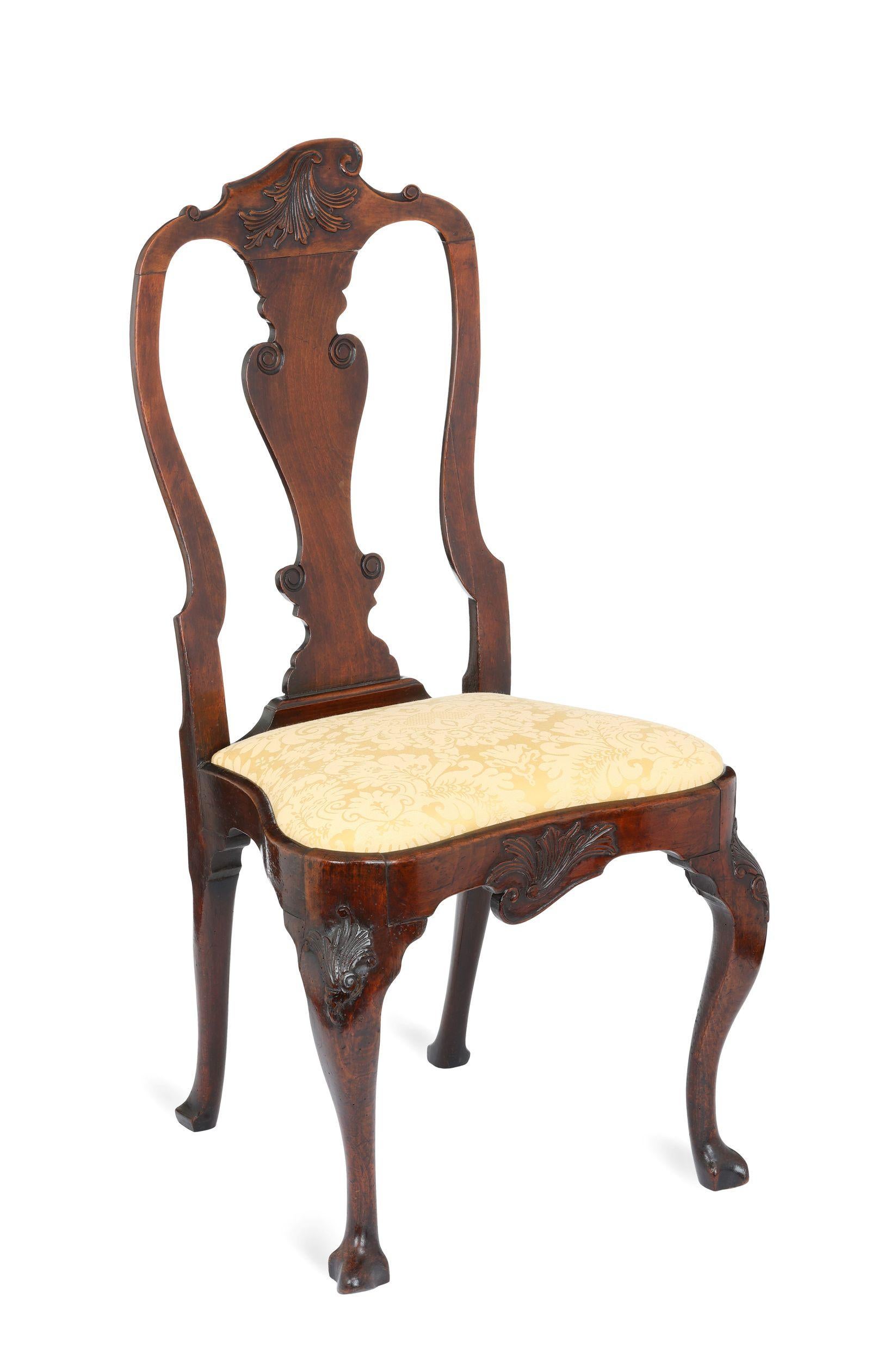 European Outstanding Set of Six George II Walnut Dining Chairs For Sale
