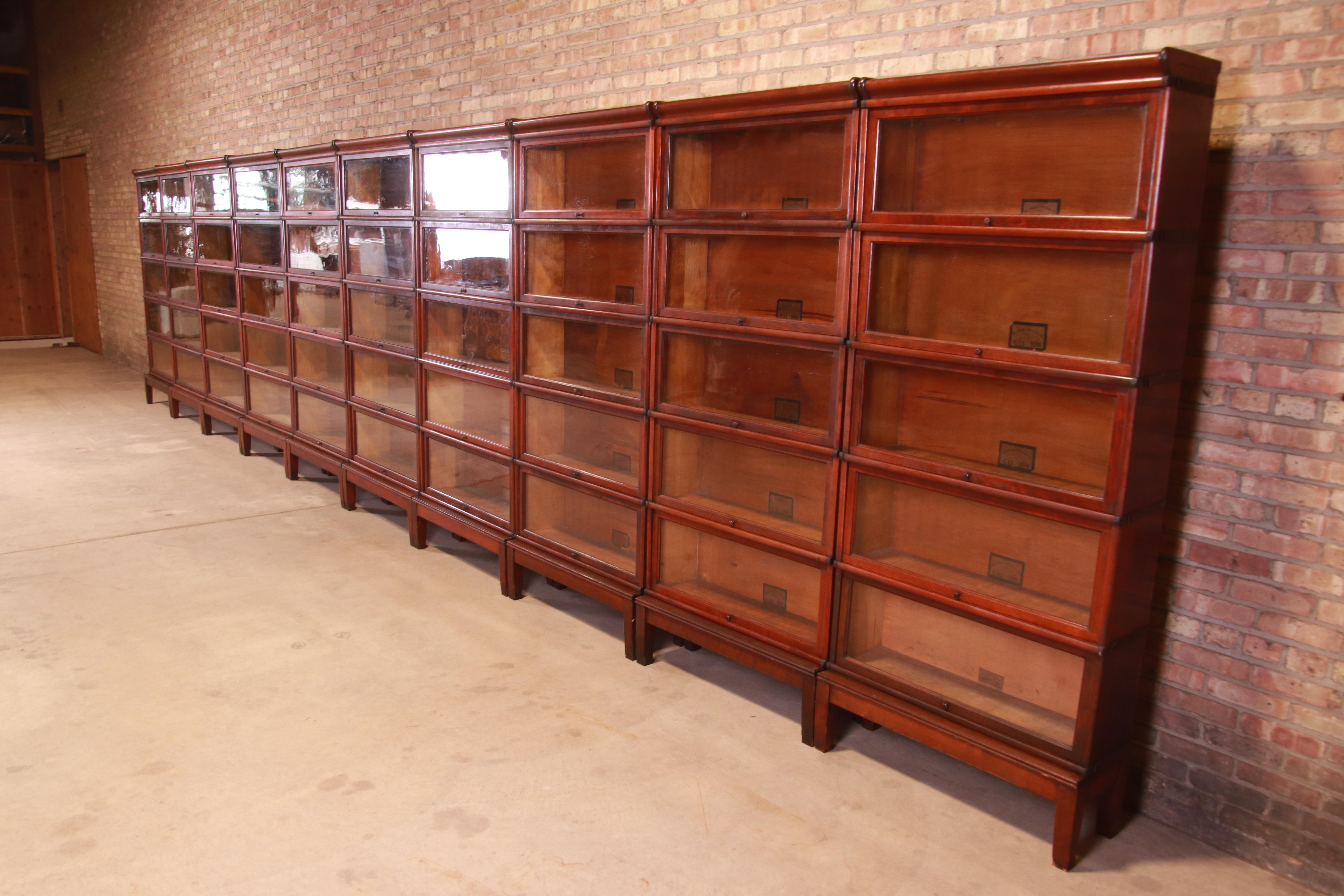 Arts and Crafts Outstanding Set of Ten Globe Wernicke Mahogany Barrister Bookcases, circa 1890s