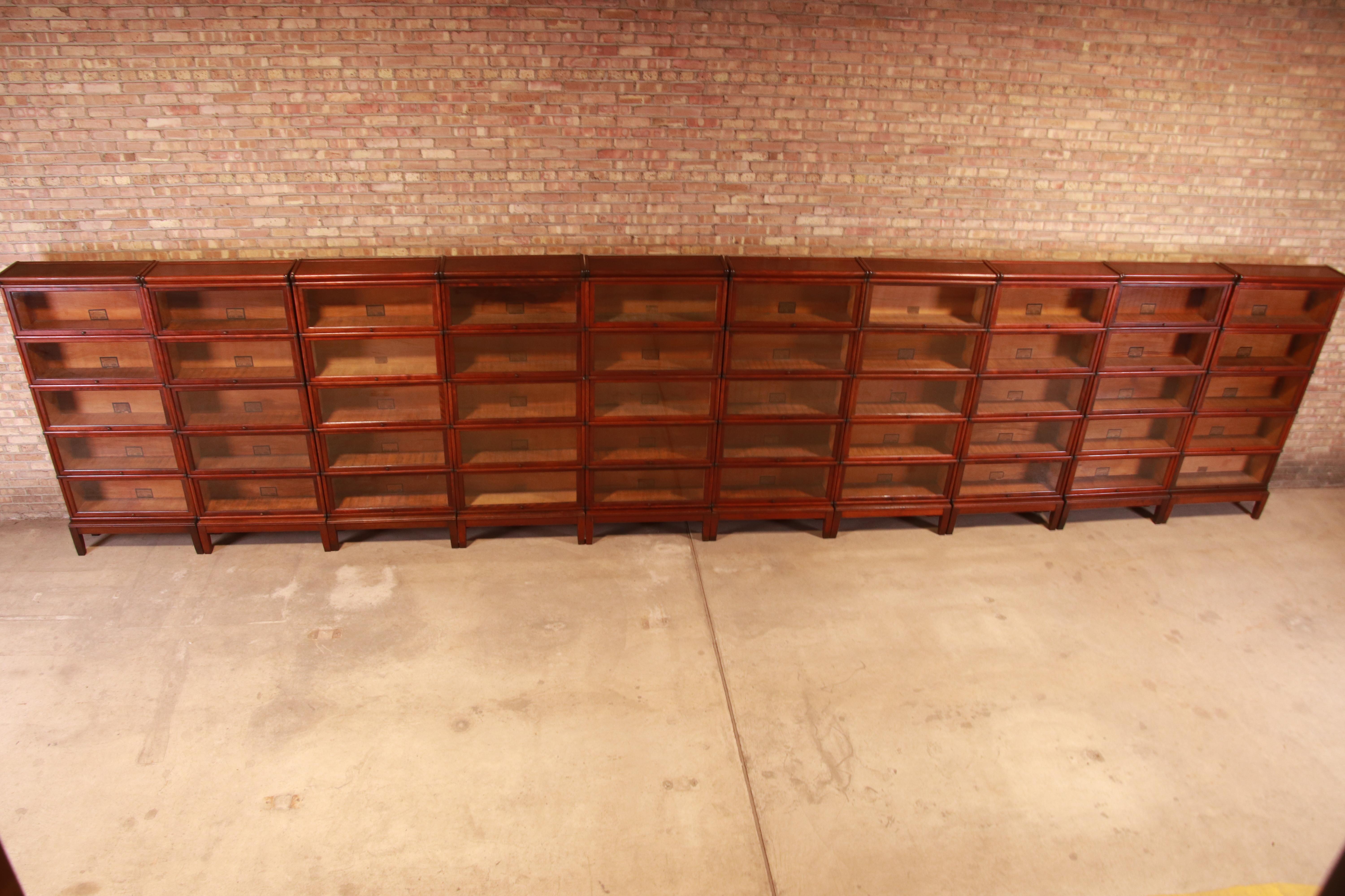 Outstanding Set of Ten Globe Wernicke Mahogany Barrister Bookcases, circa 1890s In Good Condition In South Bend, IN