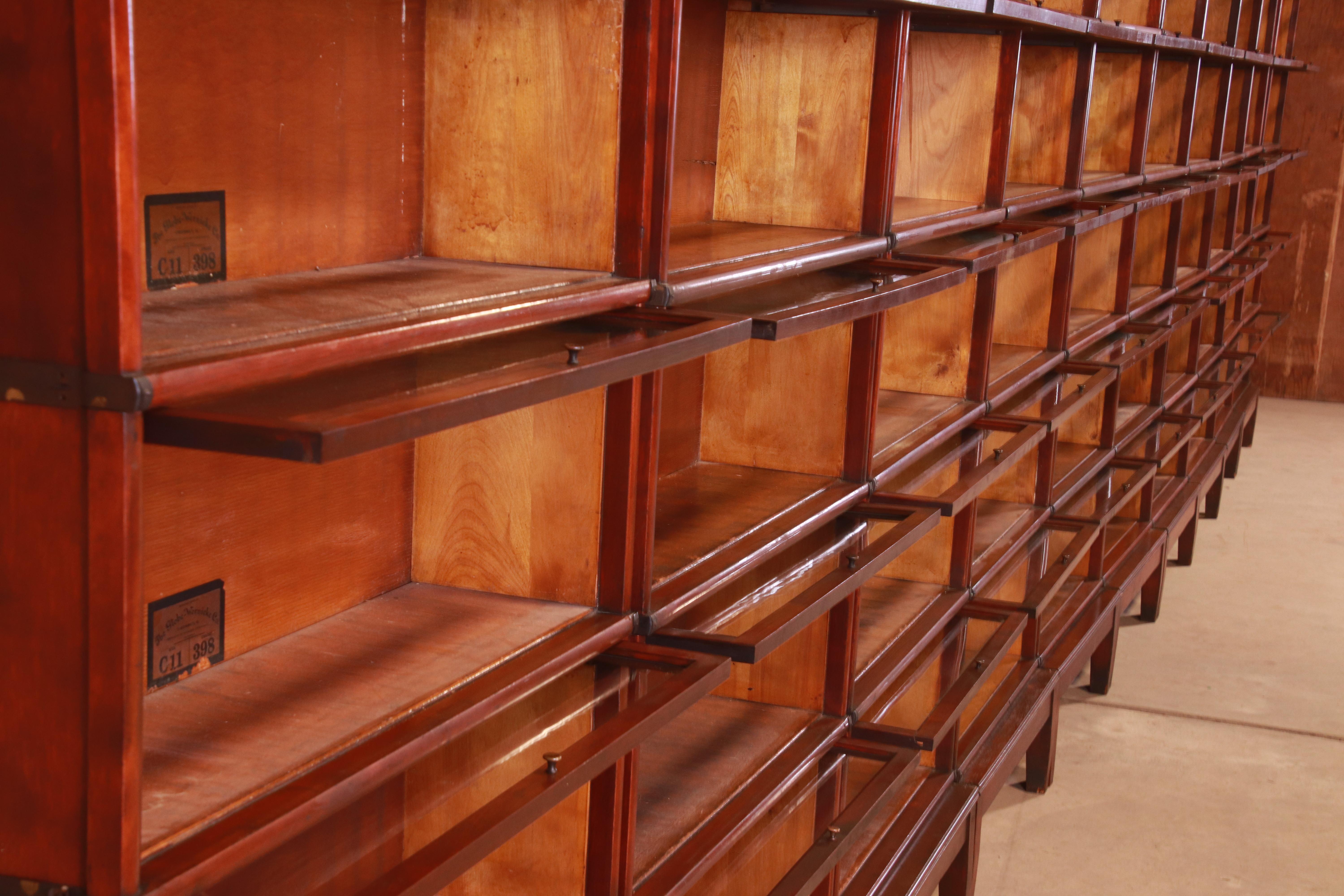 Brass Outstanding Set of Ten Globe Wernicke Mahogany Barrister Bookcases, circa 1890s