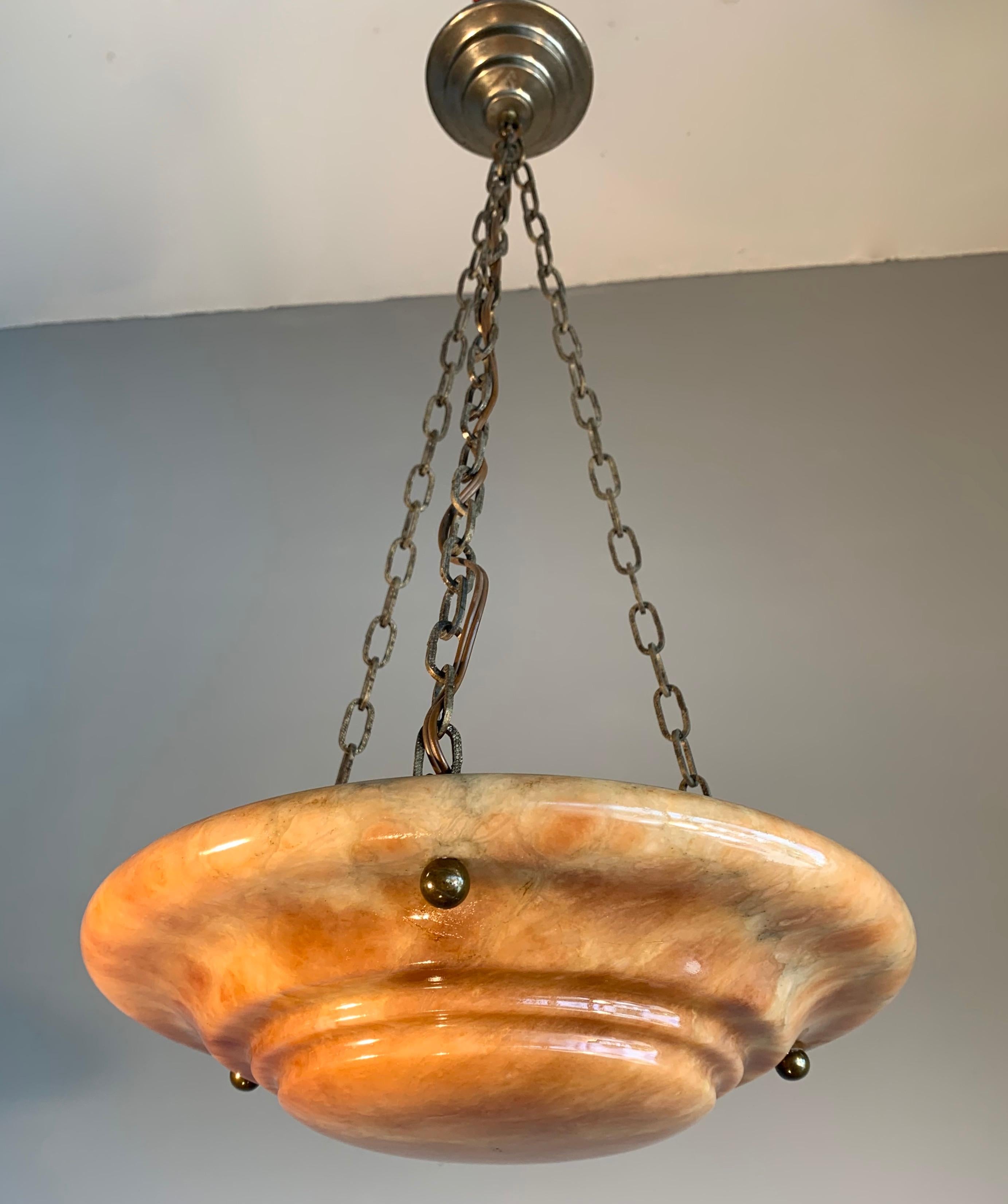 Hand-Crafted Timeless Design Art Deco Amber Color & Layered Alabaster Pendant Light / Fixture For Sale