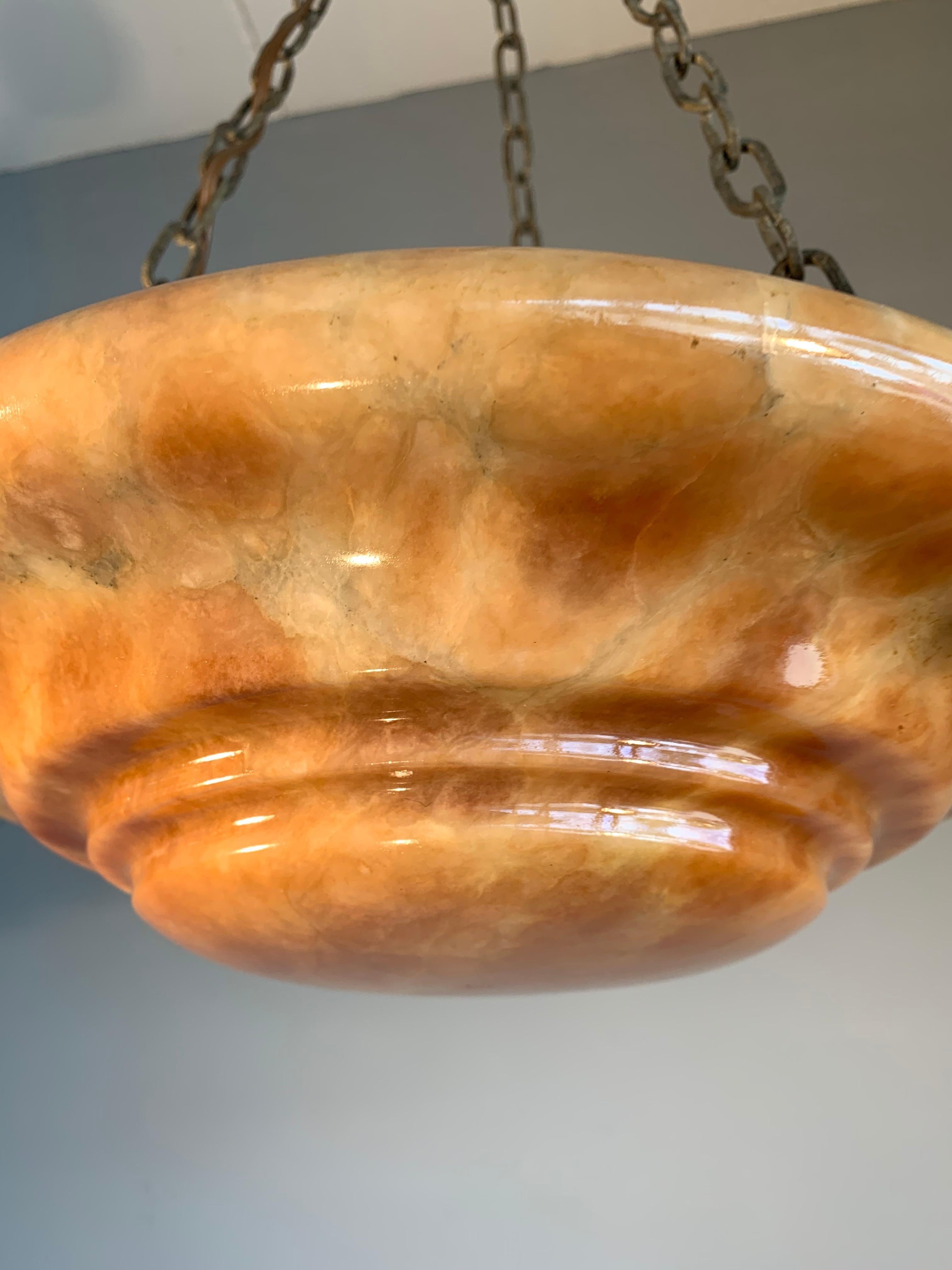 Timeless Design Art Deco Amber Color & Layered Alabaster Pendant Light / Fixture For Sale 2