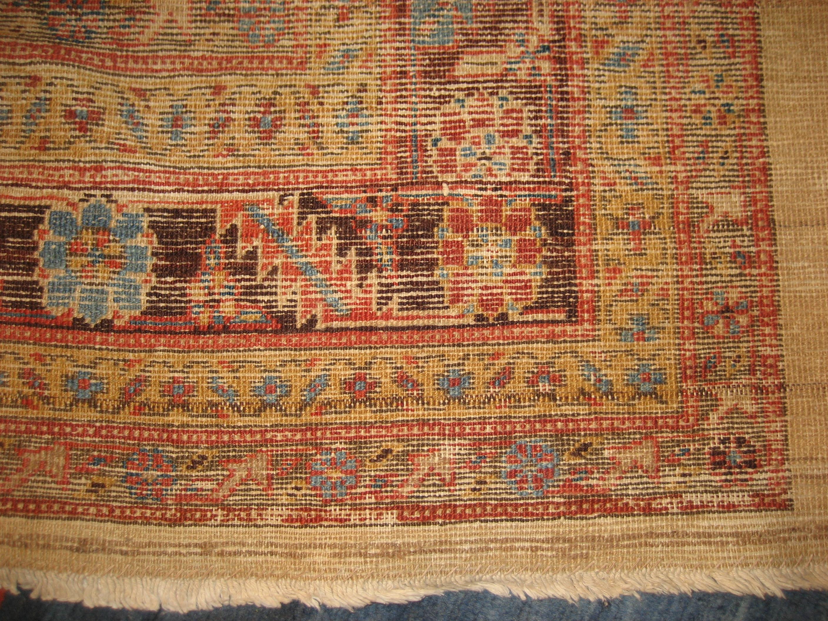 Outstanding Sky Blue Antique Bakshaish Carpet with Sun Yellow Central Diamond For Sale 4