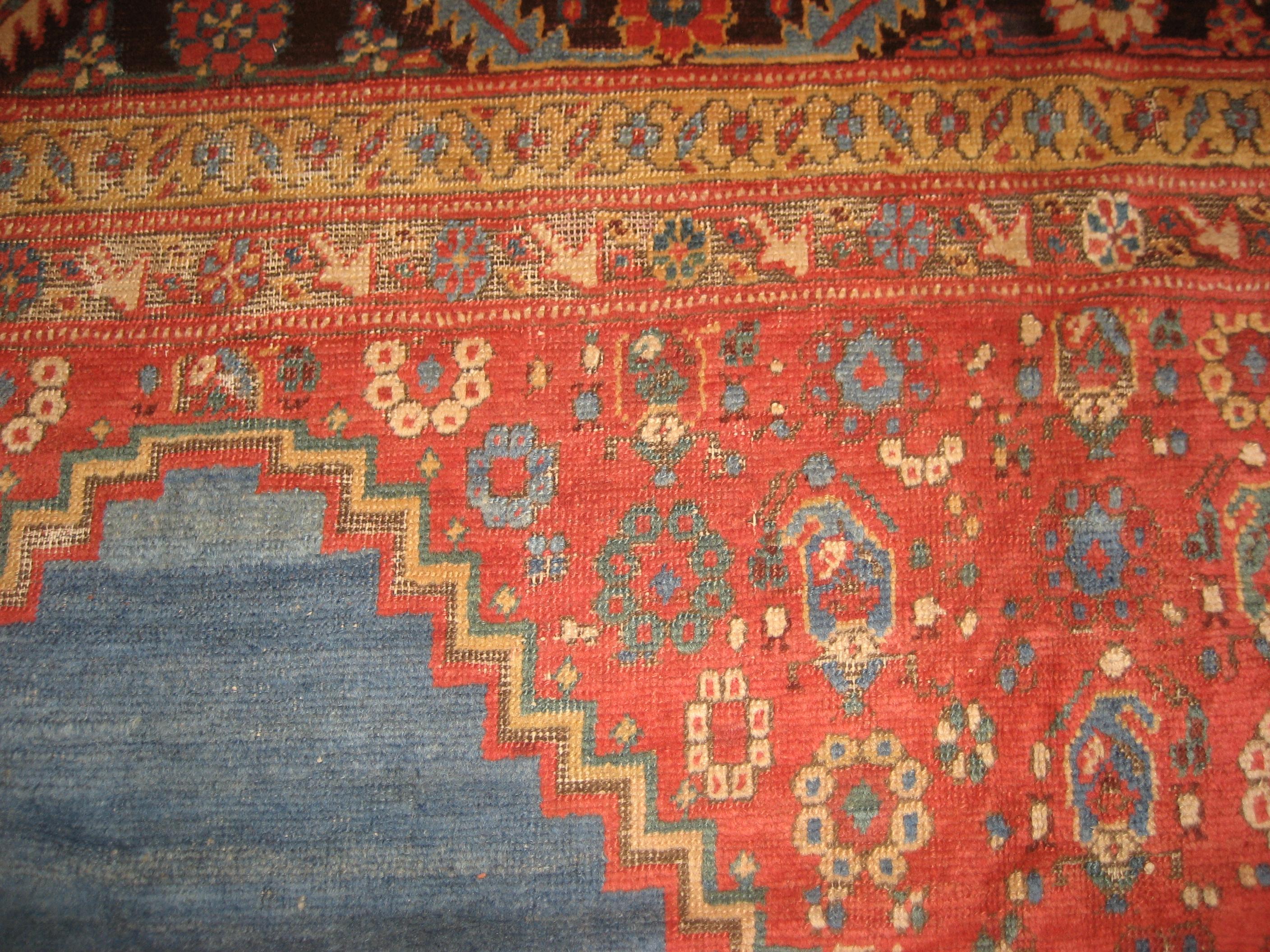 Hand-Knotted Outstanding Sky Blue Antique Bakshaish Carpet with Sun Yellow Central Diamond For Sale