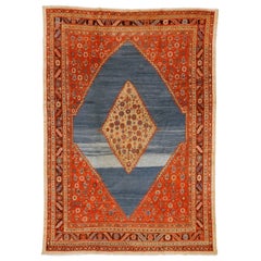 Hervorragender himmelblauer antiker Bakshaish-Teppich mit sonnengelbem Mitteldiamant