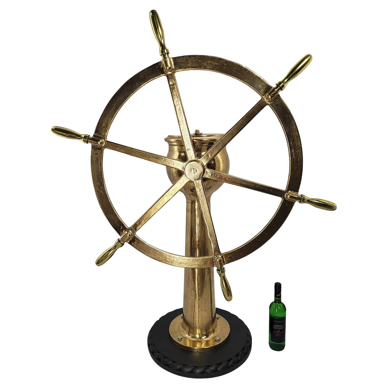 Outstanding Solid Brass Ships Wheel on Stand For Sale