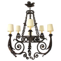 Outstanding Spanish Revival Chandelier in Wrought Iron with Six Lights
