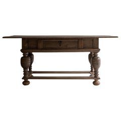 Swedish 17th Century Console or Center Table in Solid Oak