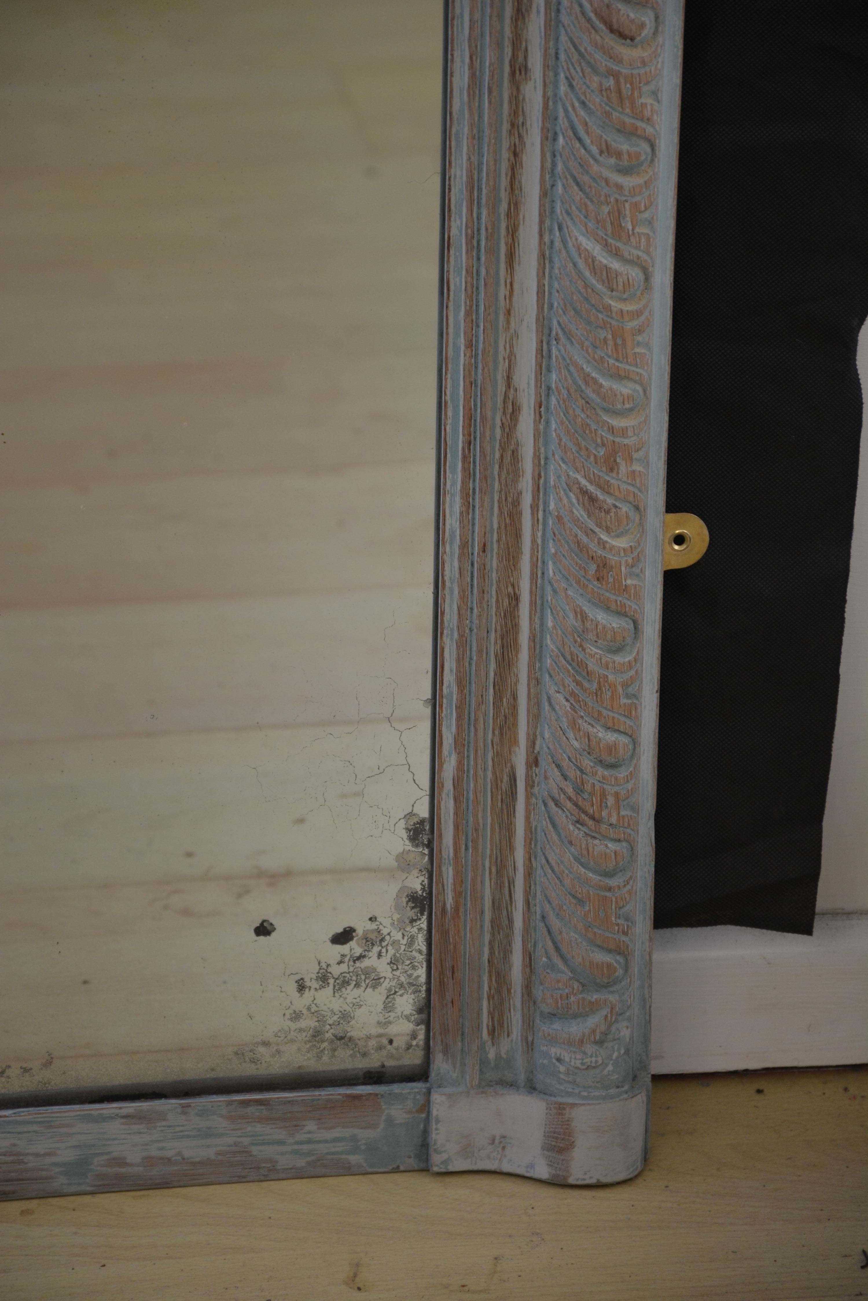 Superbe grand miroir d'appui en chêne ancien / miroir d'embarcadère vers 1880, H68.5