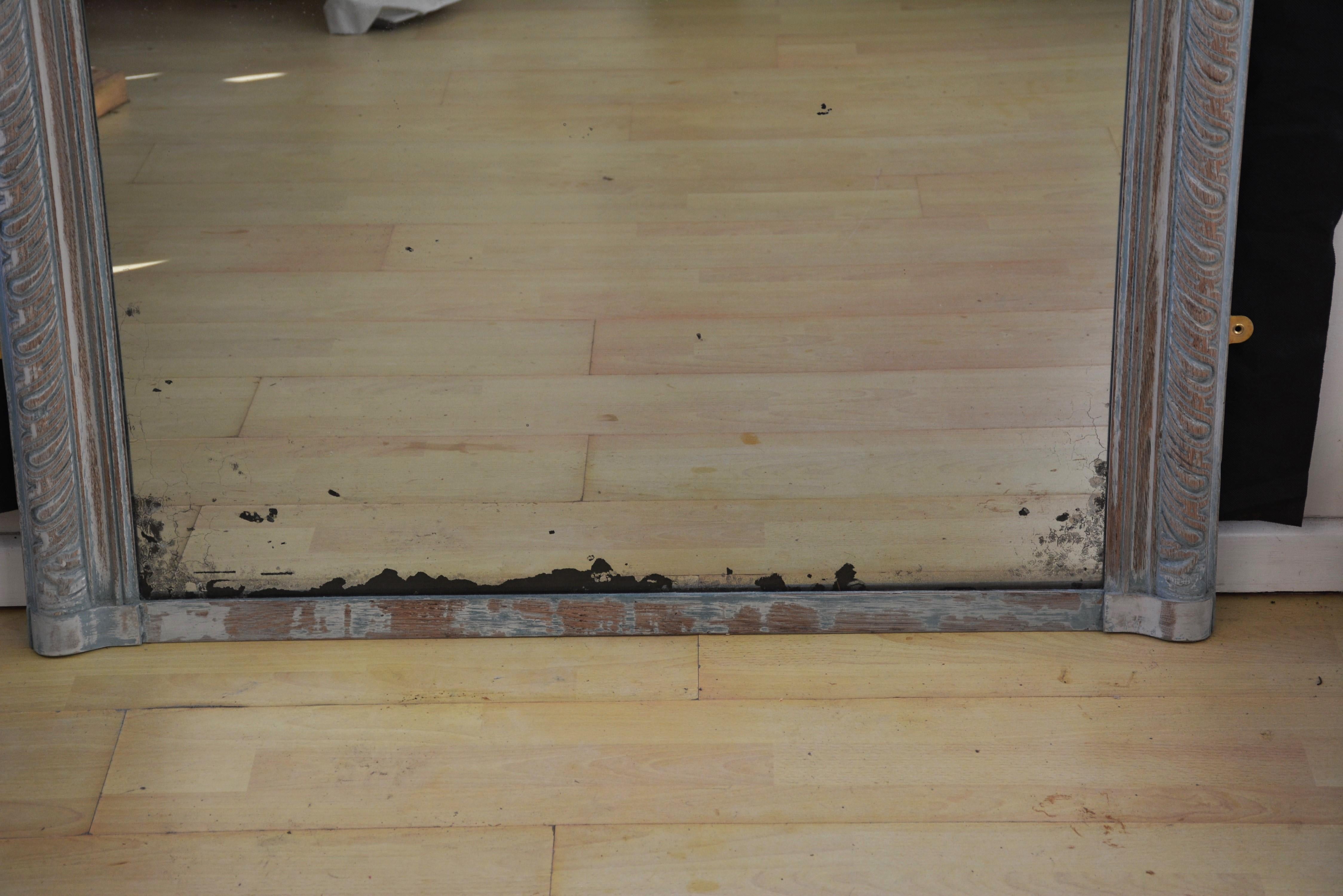 Superbe grand miroir d'appui en chêne ancien / miroir d'embarcadère vers 1880, H68.5