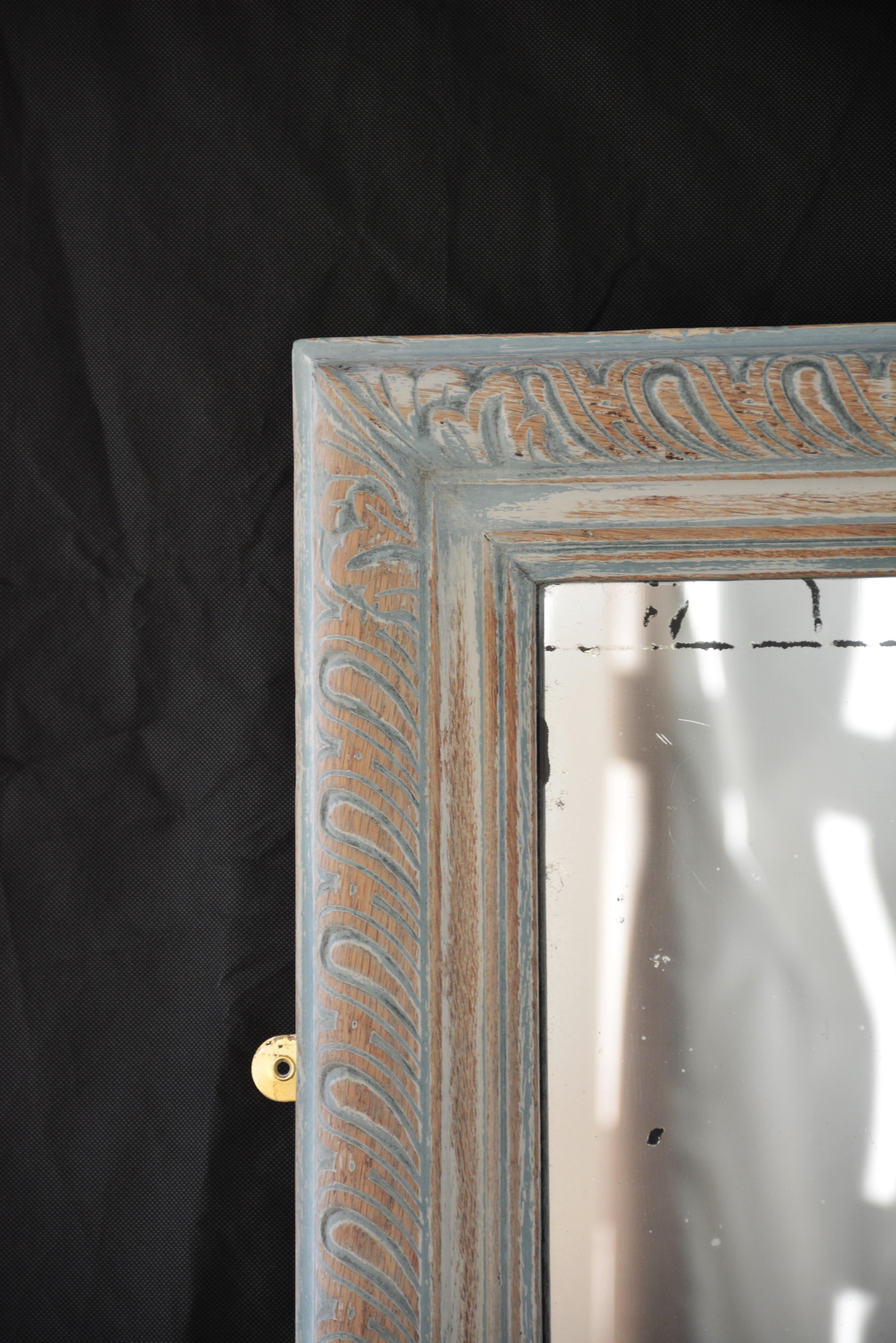 Superbe grand miroir d'appui en chêne ancien / miroir d'embarcadère vers 1880, H68.5