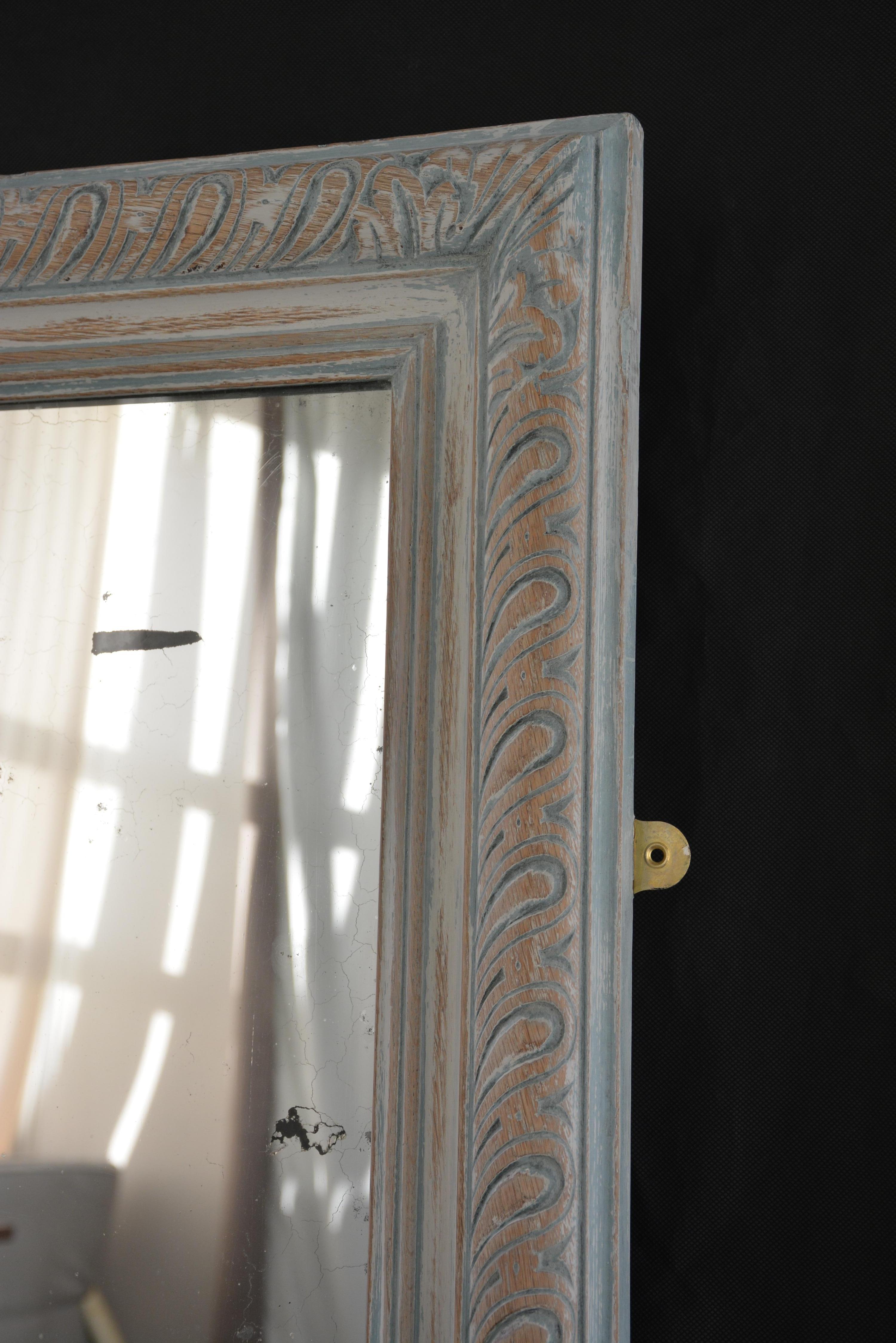 Superbe grand miroir d'appui en chêne ancien / miroir d'embarcadère vers 1880, H68.5