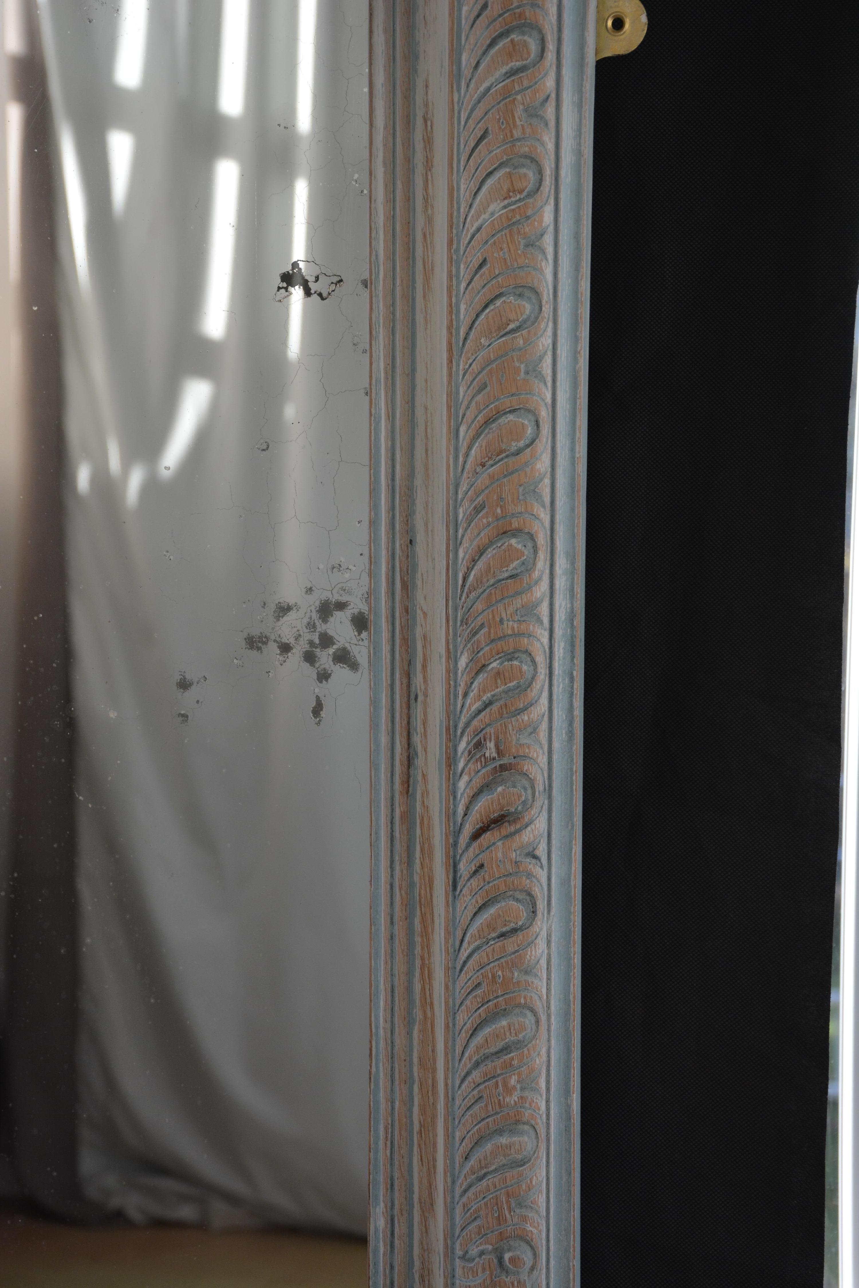 Superbe grand miroir d'appui en chêne ancien / miroir d'embarcadère vers 1880, H68.5