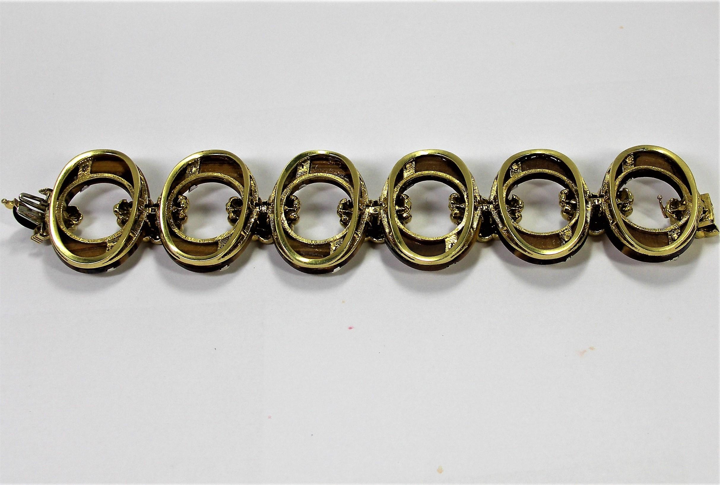 Outstanding Tiger's Eye Gold and Diamond Bracelet für Damen oder Herren