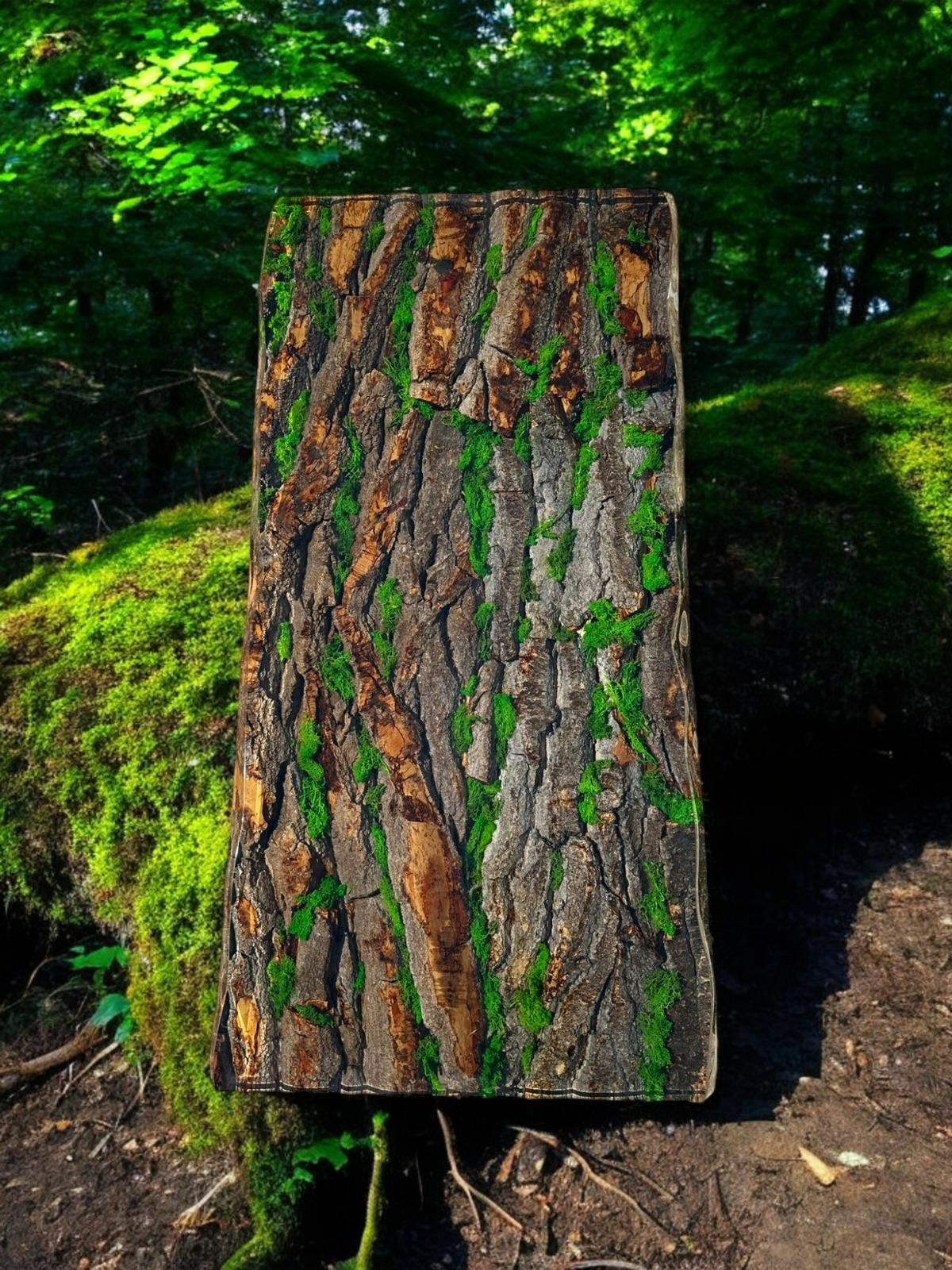 Brushed Outstanding Tree Bark Moss Epoxy Table - Resin Bark Dining Table For Sale