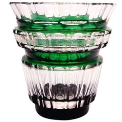 Outstanding Val Saint Lambert Green Crystal Vase, circa 1950s