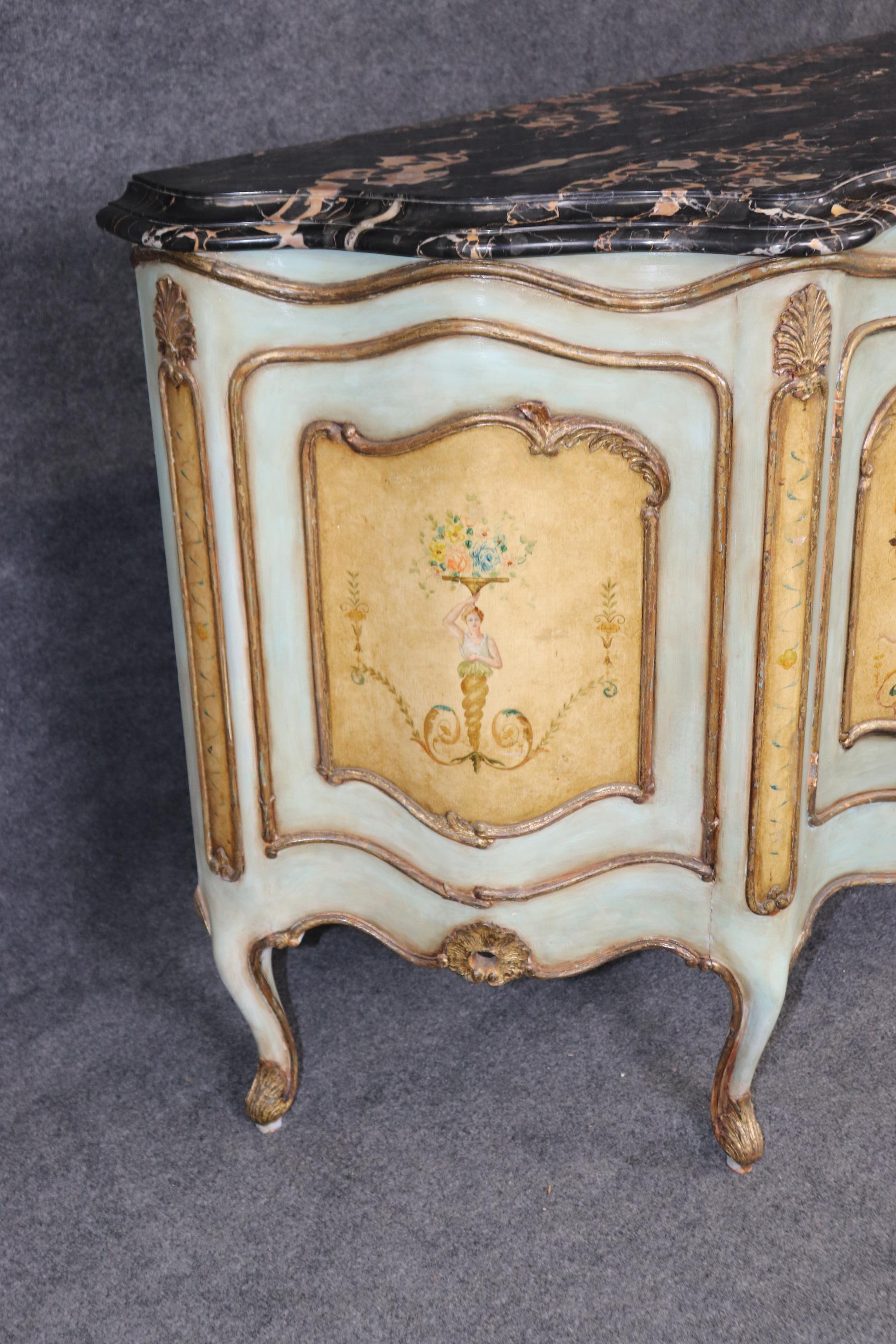 Late 19th Century Outstanding Venetian Rococo Paint Decorated Portoro Marble Sideboard Buffet For Sale