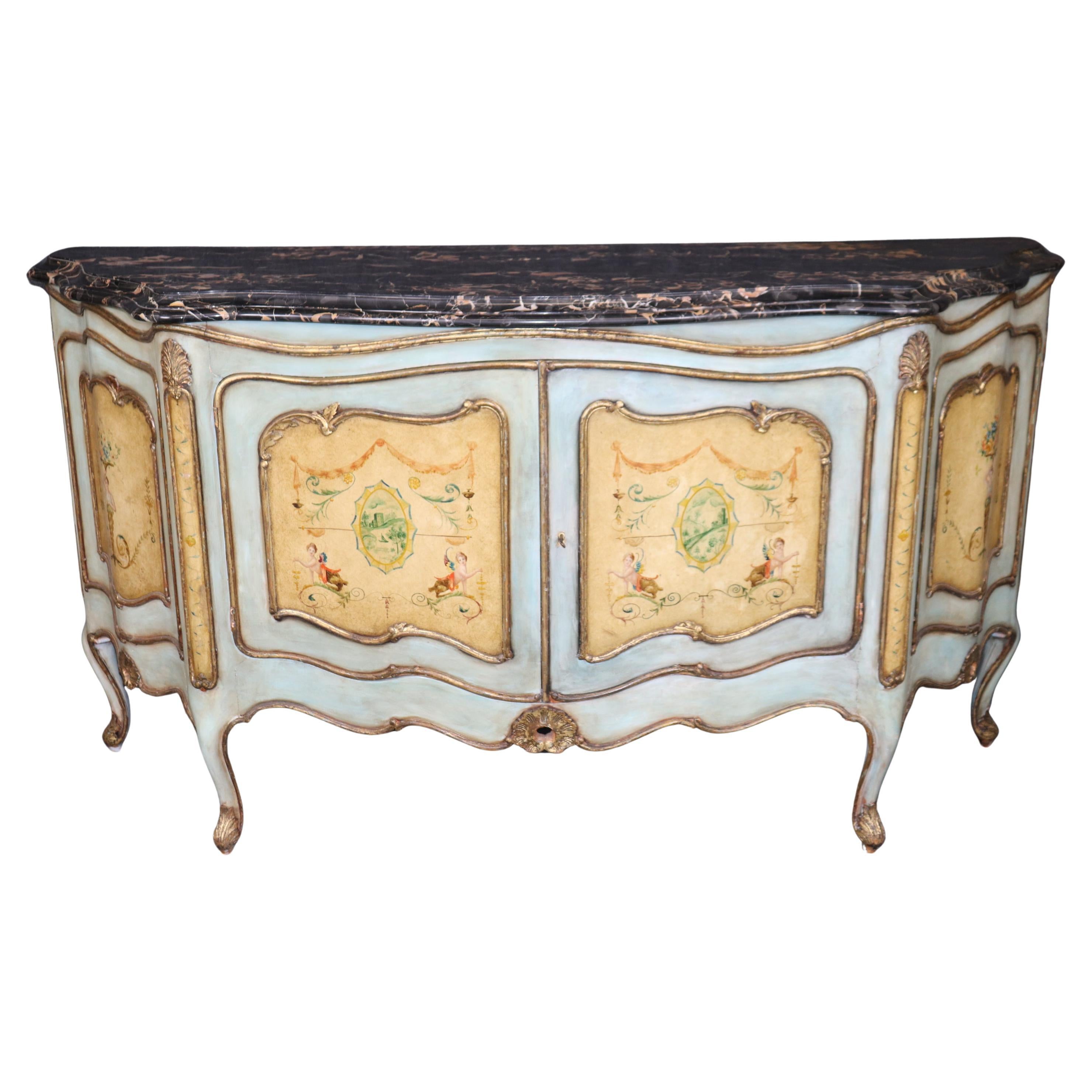 Outstanding Venetian Rococo Paint Decorated Portoro Marble Sideboard Buffet For Sale