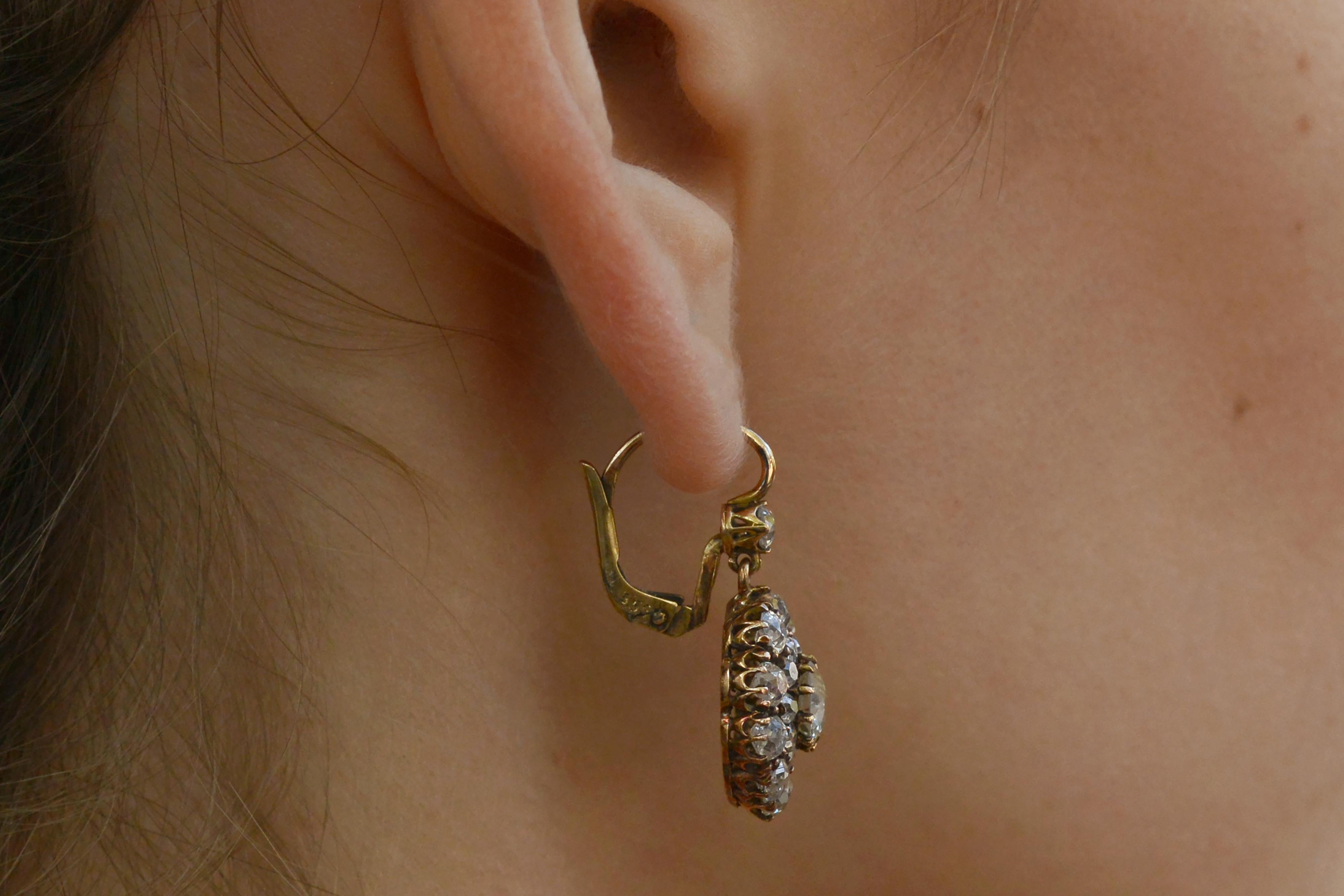 Outstanding Victorian 5 1/2 Carat Old Mine Diamond Earrings In Good Condition In Santa Barbara, CA