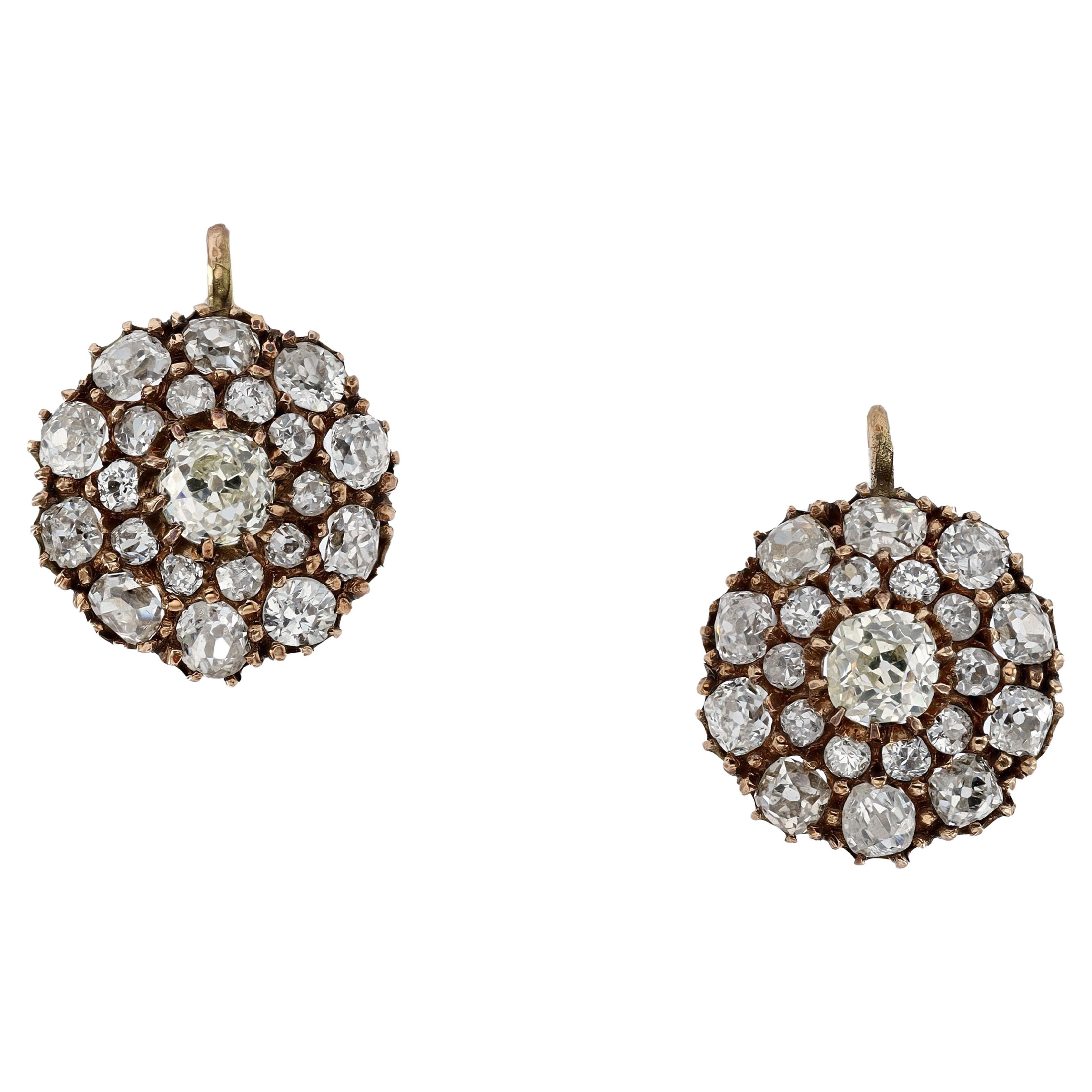 Outstanding Victorian 5 1/2 Carat Old Mine Diamond Earrings