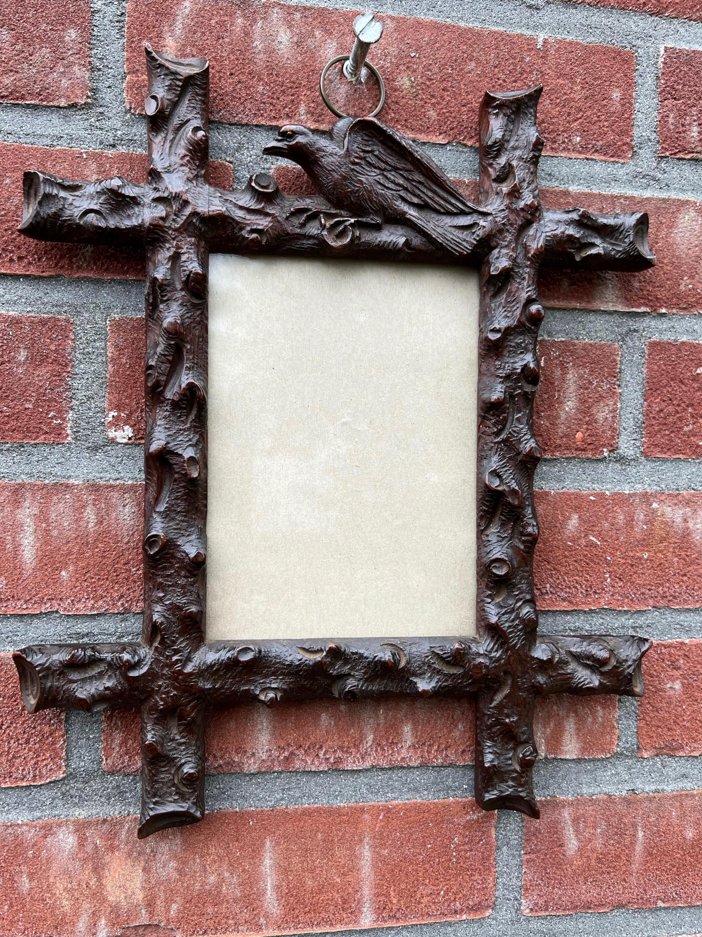Outstanding Victorian Antique Finest Carved Nutwood Picture Frame w. Bird on Top For Sale 7