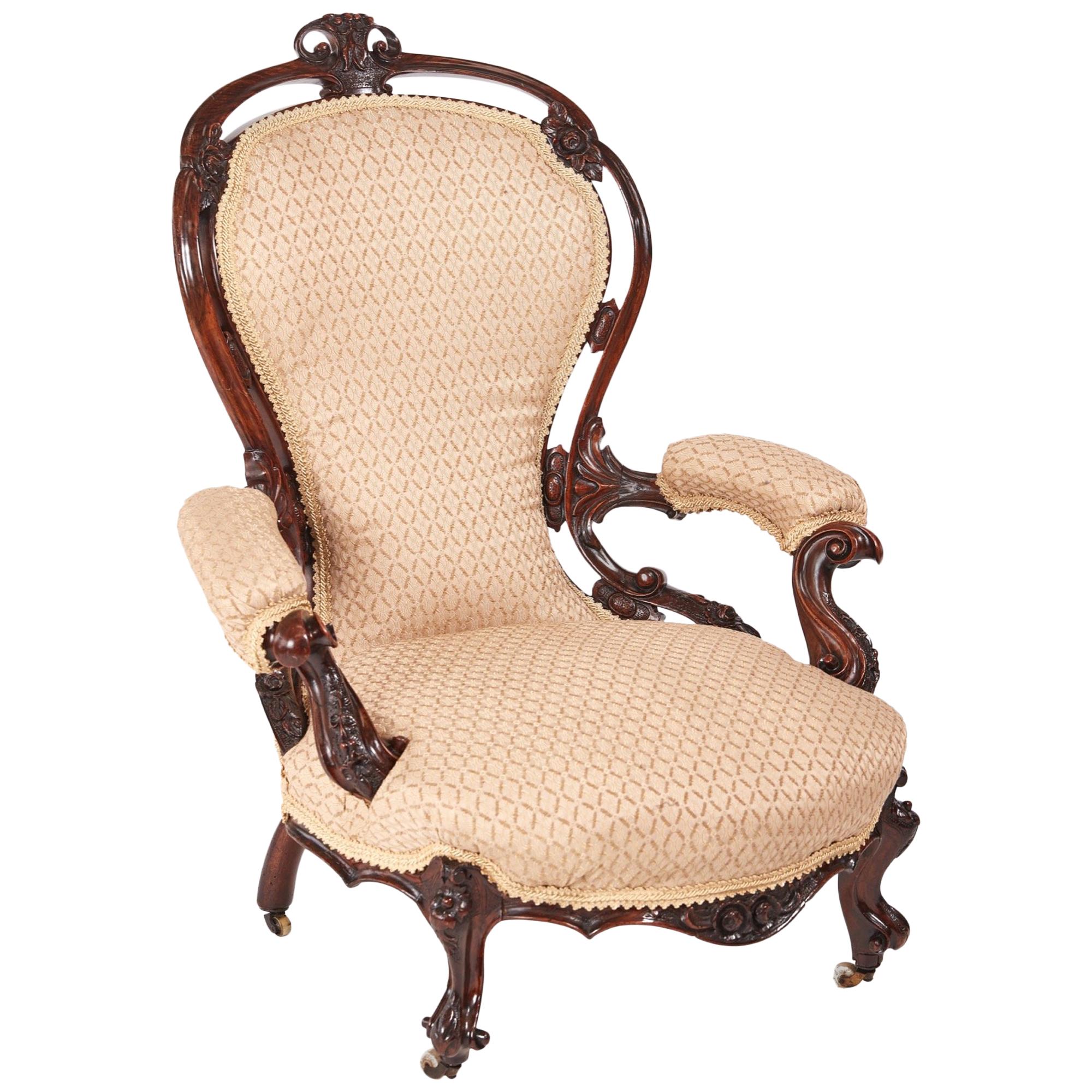 Outstanding Victorian Carved Walnut Armchair For Sale