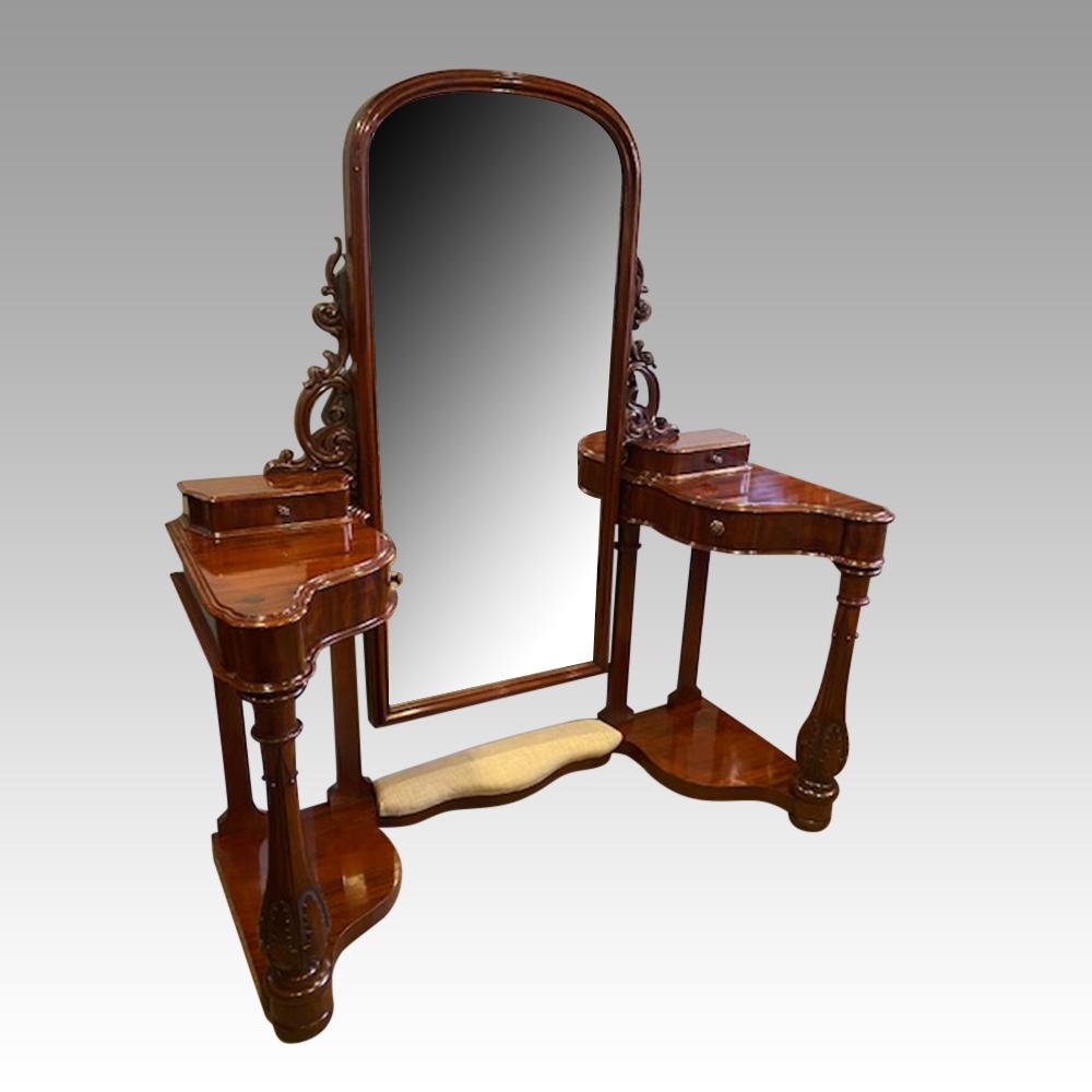 Victorian mahogany Queen dressing table
This incredible Victorian mahogany Queen dressing table was made circa 1860.

It would have been made to go into a Victorian mansion owned by a wealthy family. Only a family of supreme wealth could afford