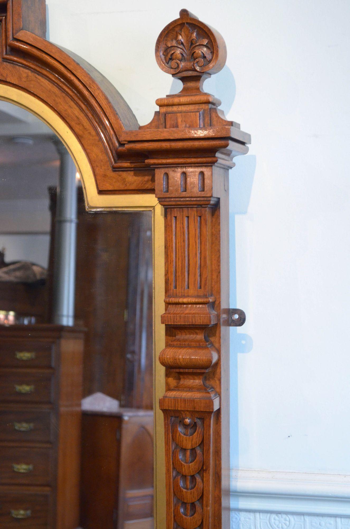 Eccezionale specchio da parete vittoriano in Oak Oak H167cm in vendita 5