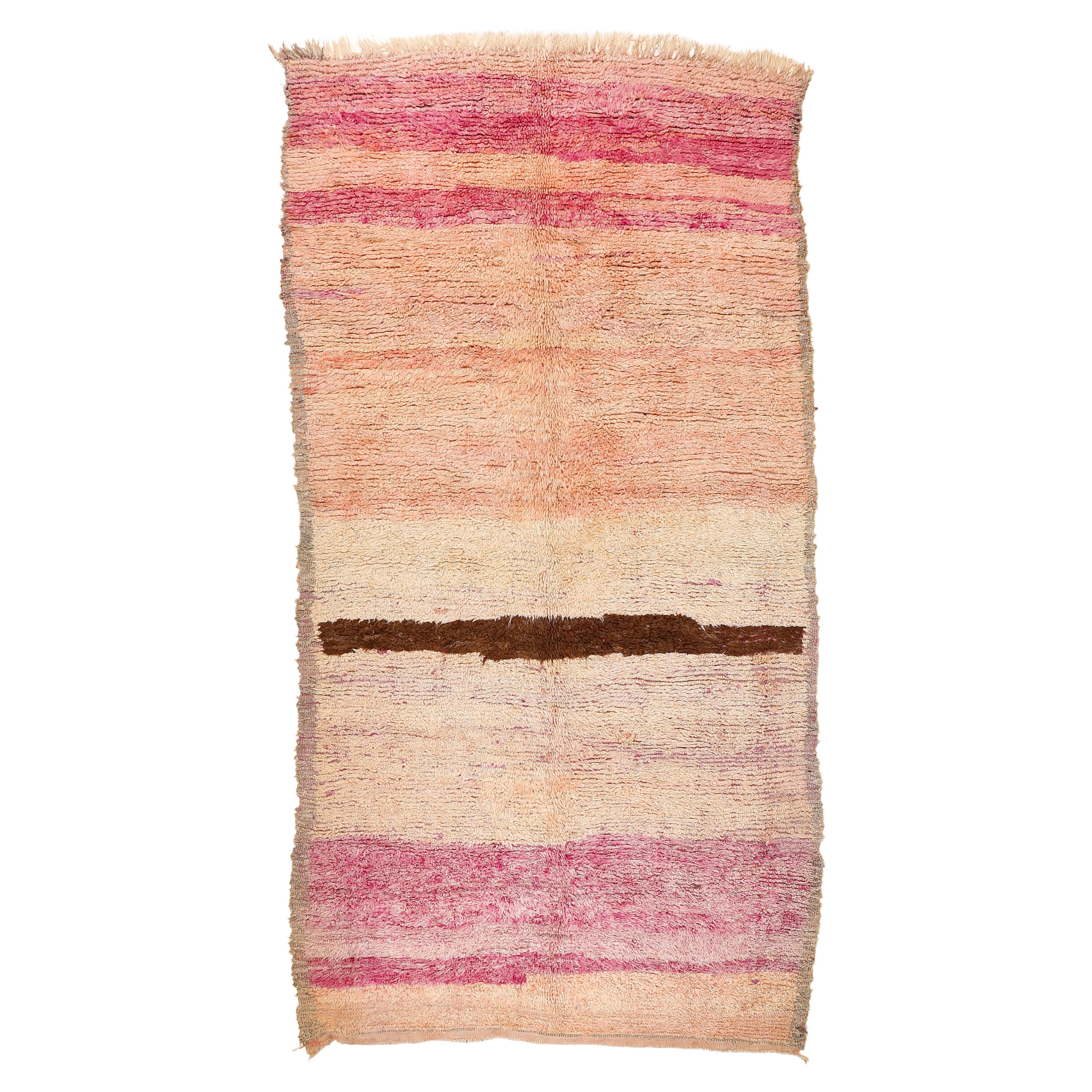 Outstanding Vintage Light Pink Beni Mguild Open Field Moroccan Berber Rug For Sale