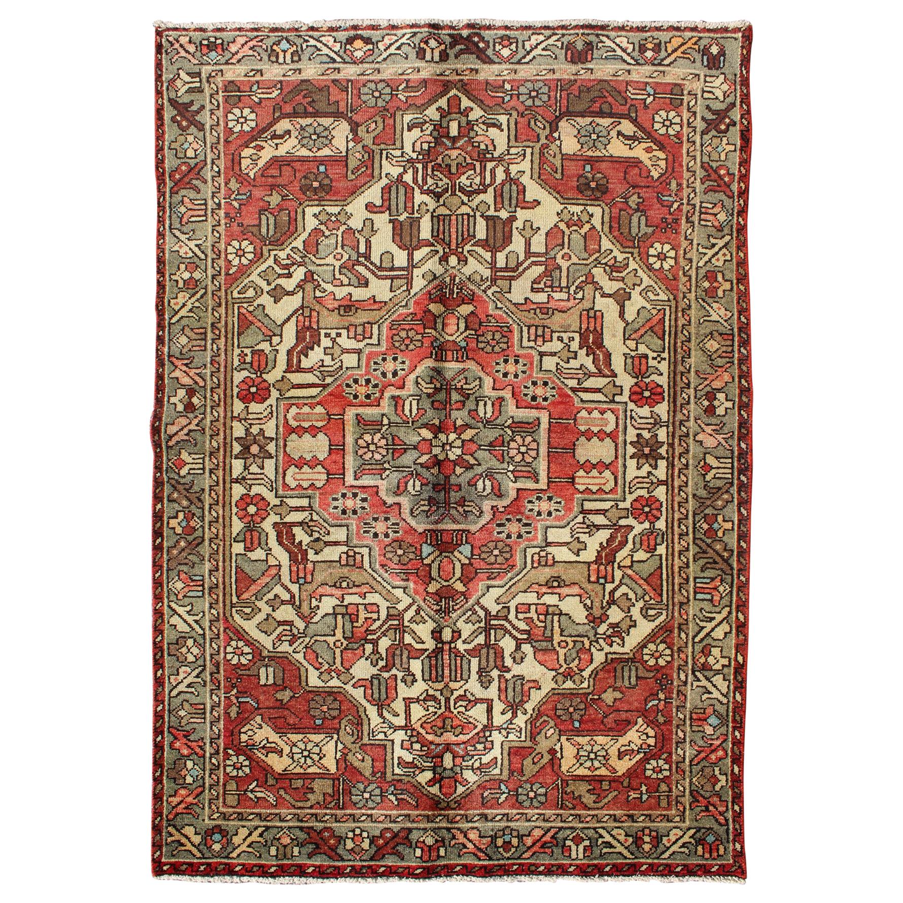 Outstanding Vintage Persian Lilihan Rug with Floral Geometric Medallion Design For Sale