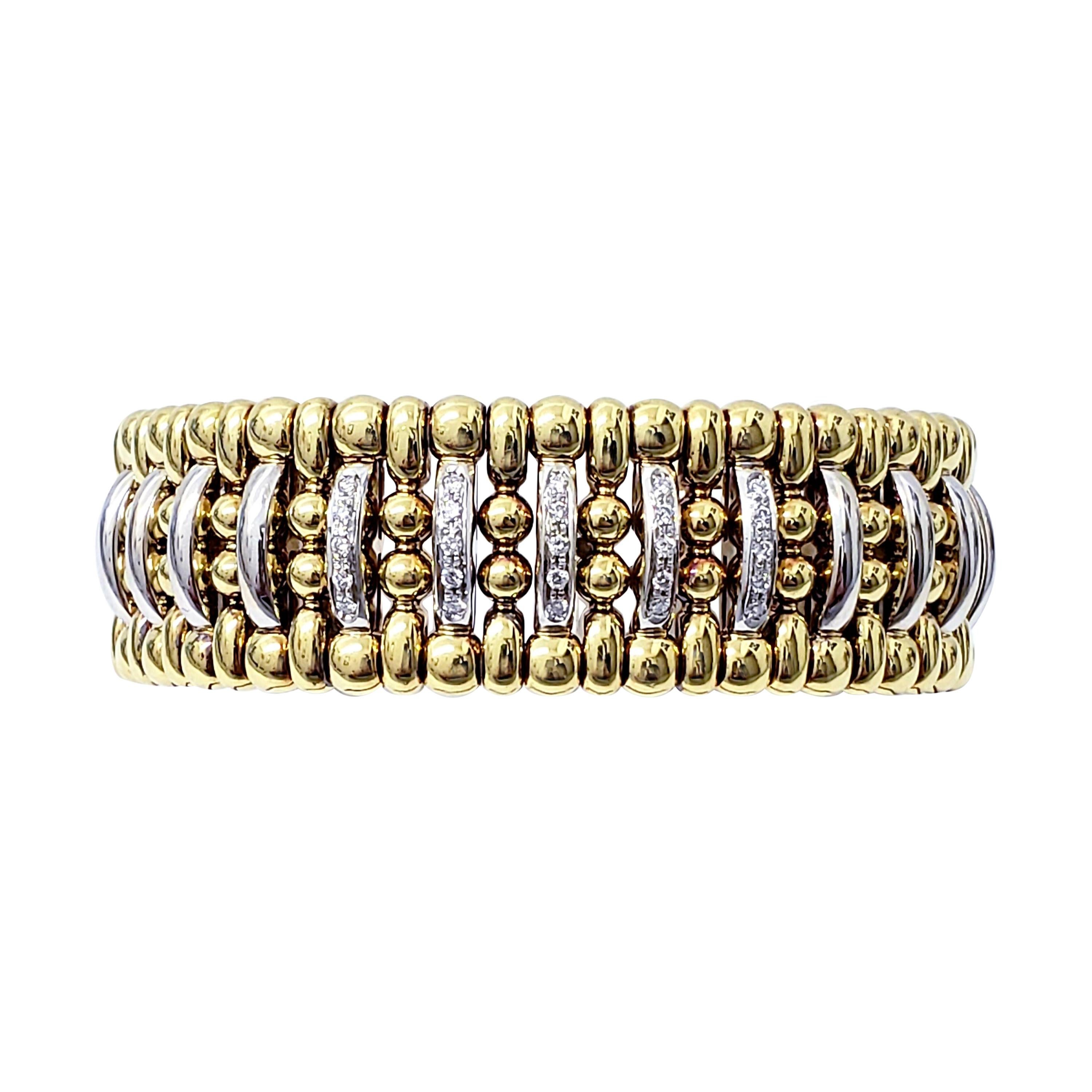 Roberto Coin Wide Bangle Cuff 18k Gold With Diamonds For Sale