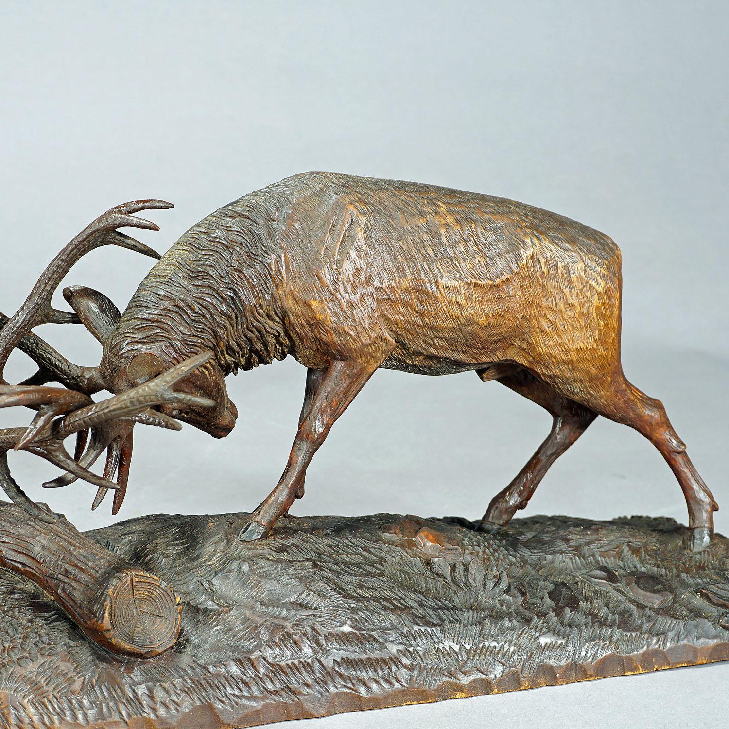 Outstanding Wooden Carved Fighting Stags by K. Bach, 1946 For Sale 4