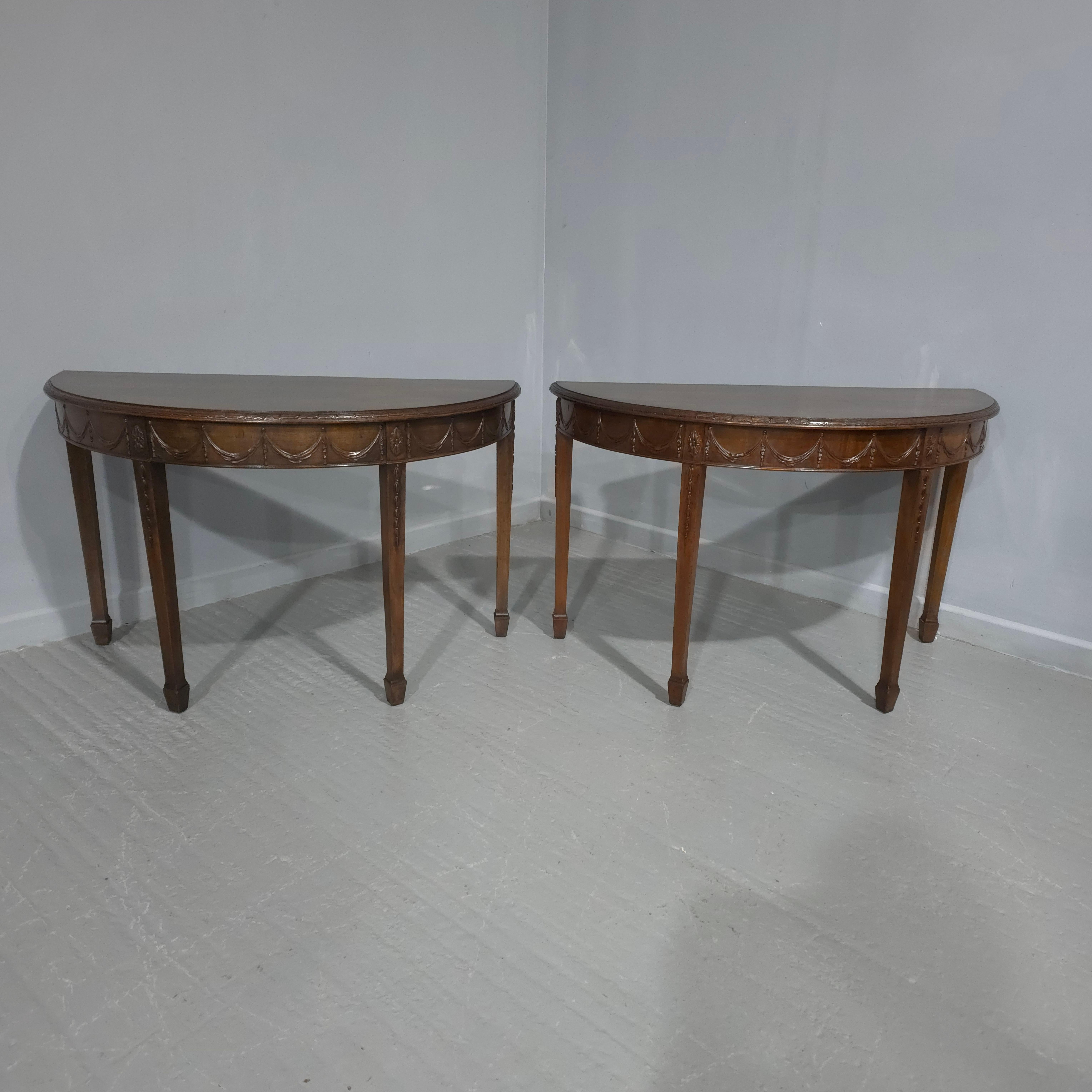 Super pair of Adams Style mahogany console tables by James Shoolbred, in overall very good original condition.

30
